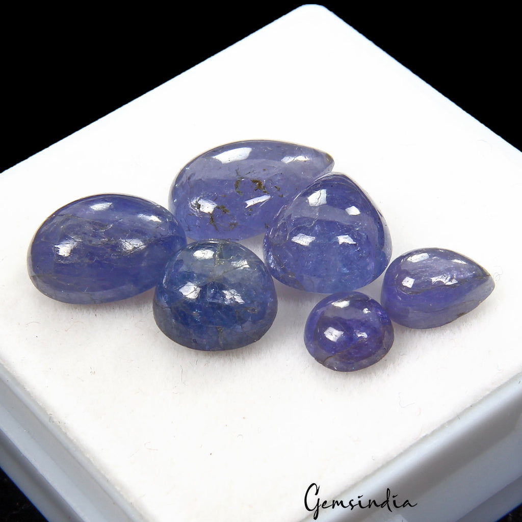 17.80 Cts/6 Pcs Natural Untreated Violet Blue Tanzanite Mix Cab Gems For Jewelry