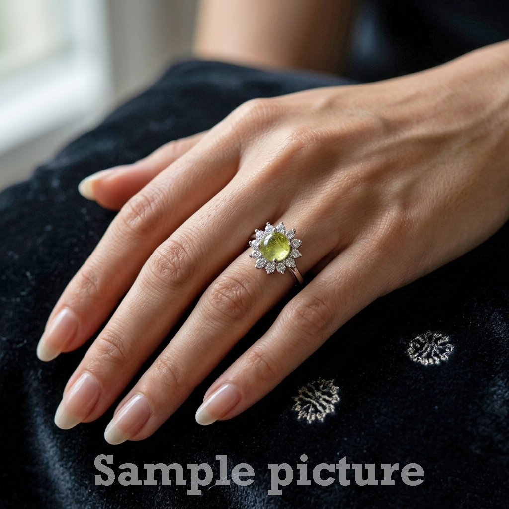 2.07 Gram Natural Green Peridot Round Gem 925 Sterling Silver Carved Ring 6.5 US