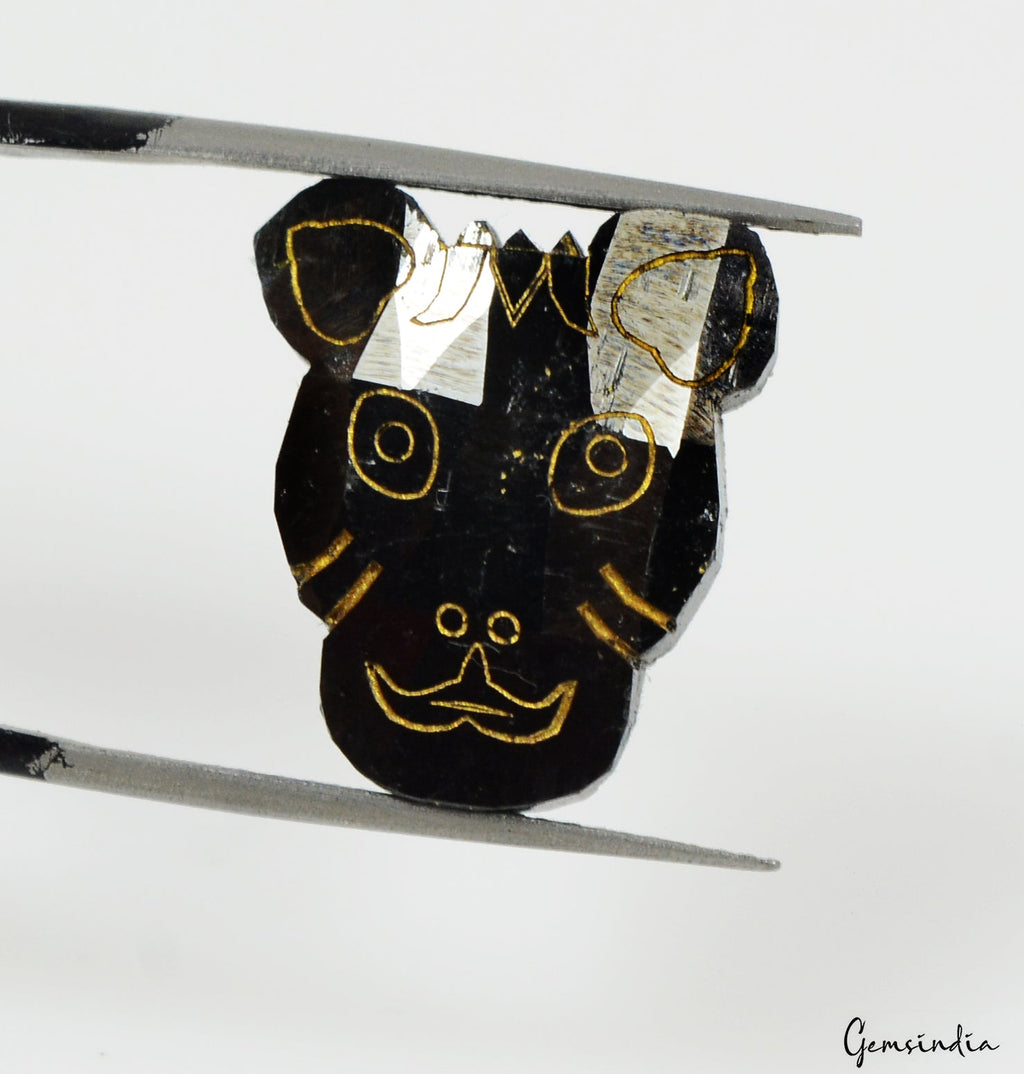 13.00cts Rare Tiger Face Cut Carving Jet Black Natural Earth Mined Loose Diamond