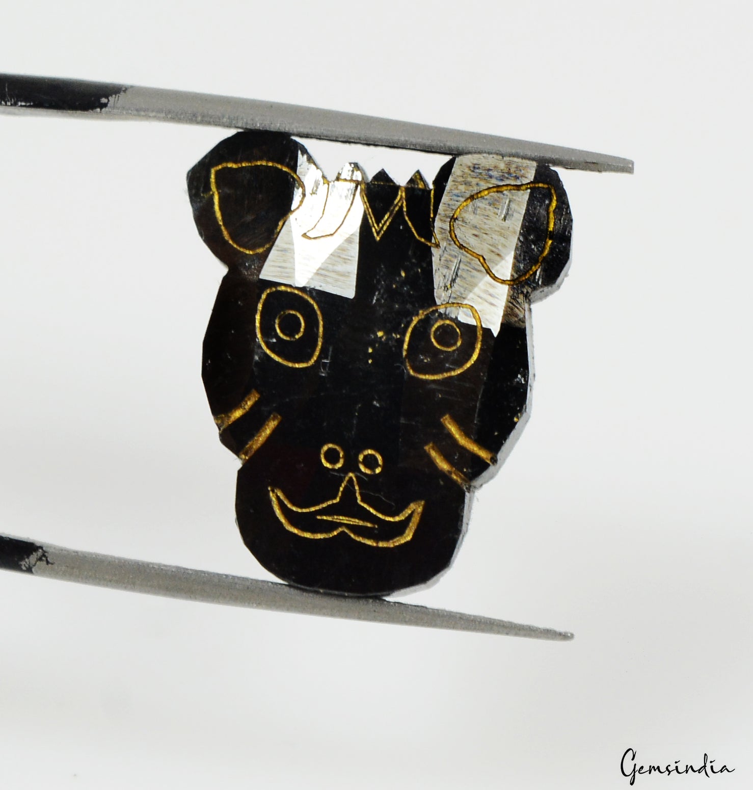 13.00cts Rare Tiger Face Cut Carving Jet Black Natural Earth Mined Loose Diamond