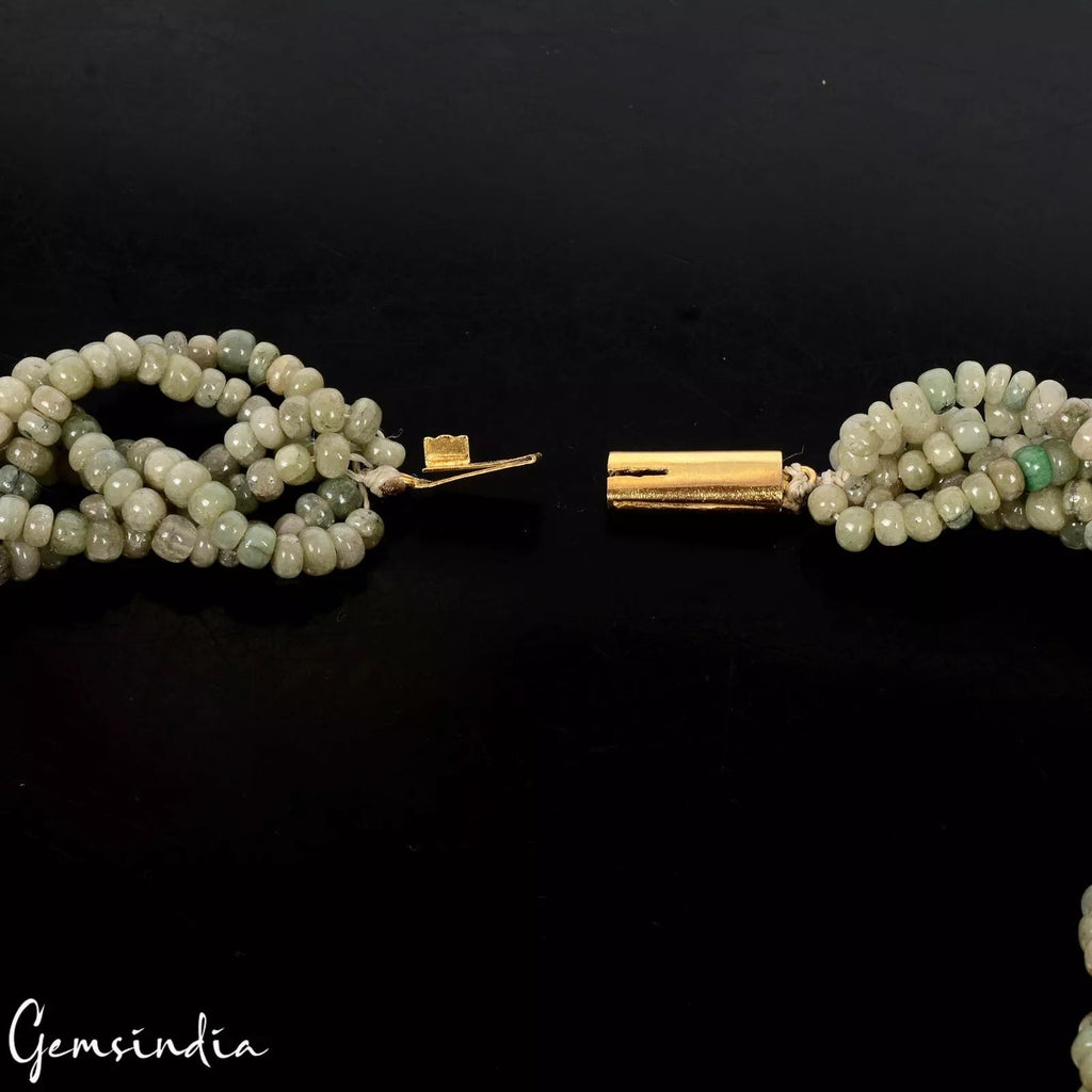 430Ct Untreated Emerald Gemstone Rondelle 3-4 mm Beads 20" Braid Style Necklace