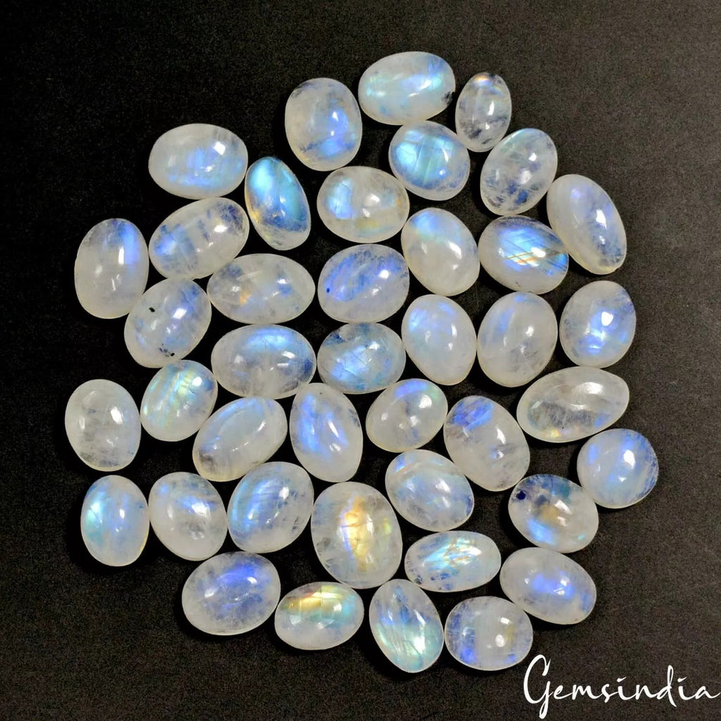 Rainbow Moonstone Lot, Cabochon, Oval Cabochon, Untreated — 41 Pieces, 10mm to 14mm, 273.80 Ct