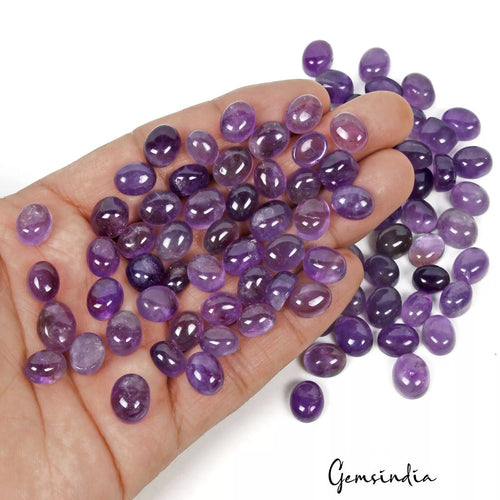 Amethyst Lot, Cabochon, Oval Cabochon, Untreated — 91 Pieces, 10mm to 13mm, 400 Ct, Brazil