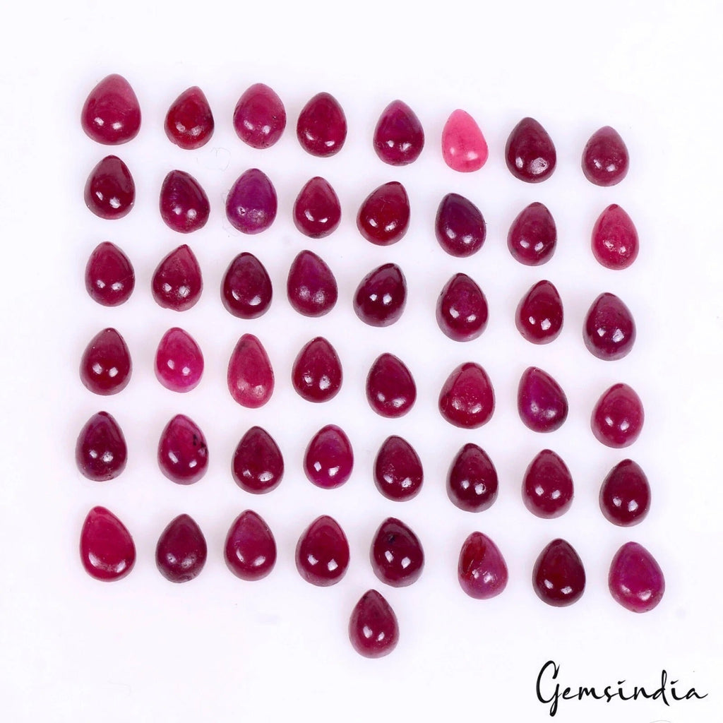 Certified 50 Pcs Natural Pink Red Ruby Pear Cab 6mm-7mm Loose Jewelry Gemstones