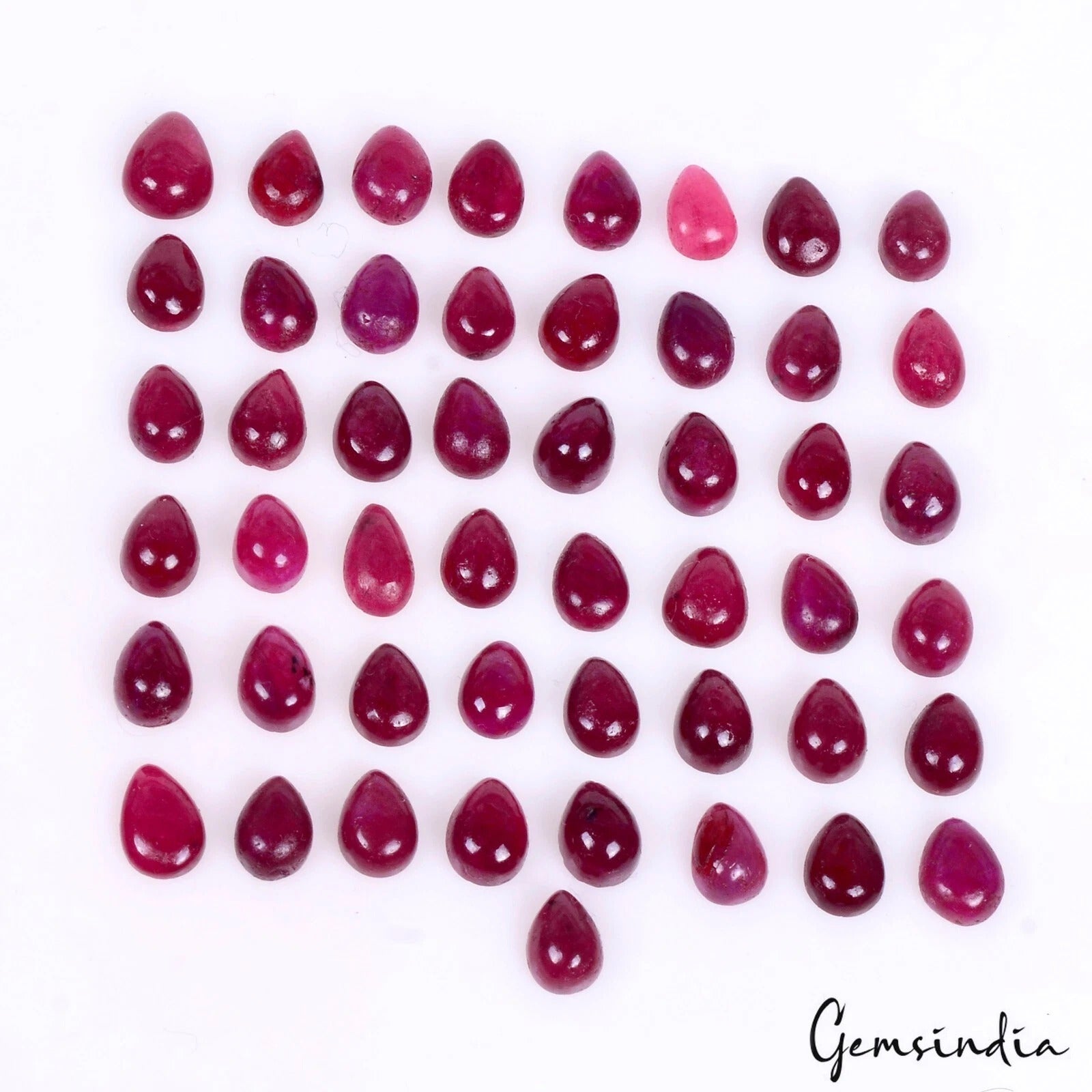Certified 50 Pcs Natural Pink Red Ruby Pear Cab 6mm-7mm Loose Jewelry Gemstones