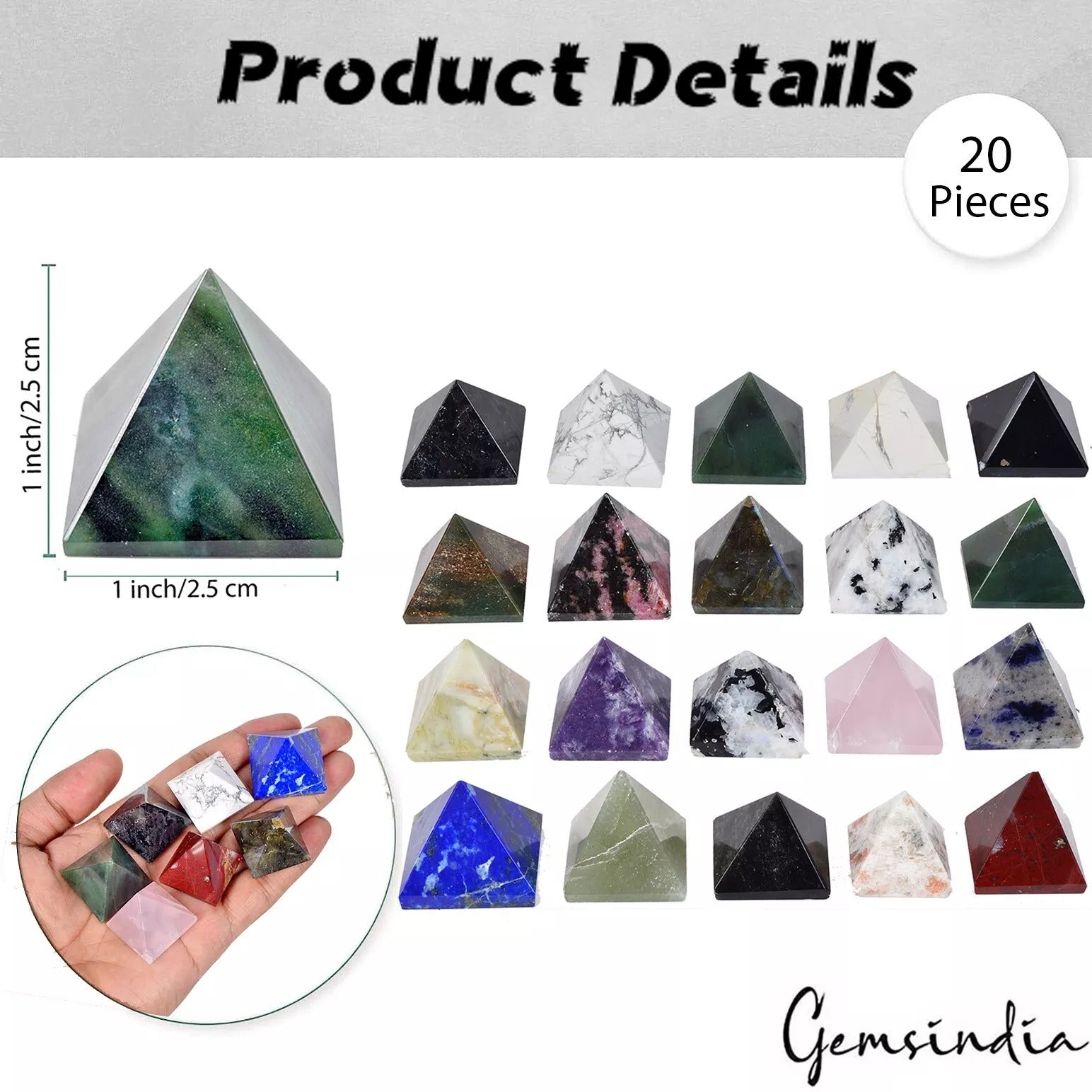 20 Pcs Natural Multi Gemstone Crystal Pyramid Mineral Chakra Energy Decor Gift
