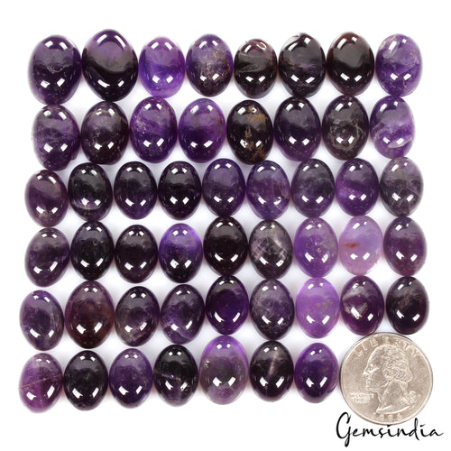 Amethyst Lot, Cabochon, Oval Cabochon, Untreated — 50 Pieces, 15mm to 20mm, 600 Ct, Brazil