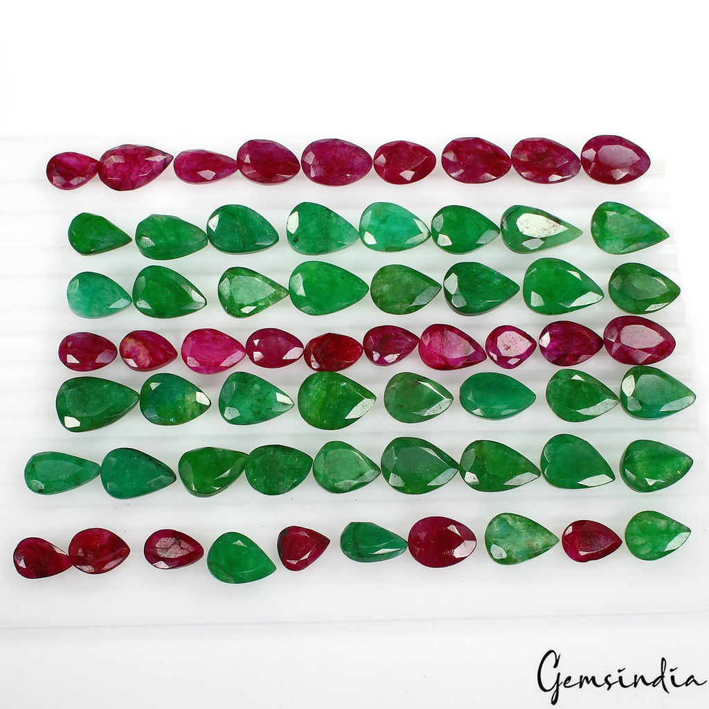 62 Pcs Natural Green Emerald Red Beryl Pear Cut 13-21mm Loose Gemstones ~630 Cts