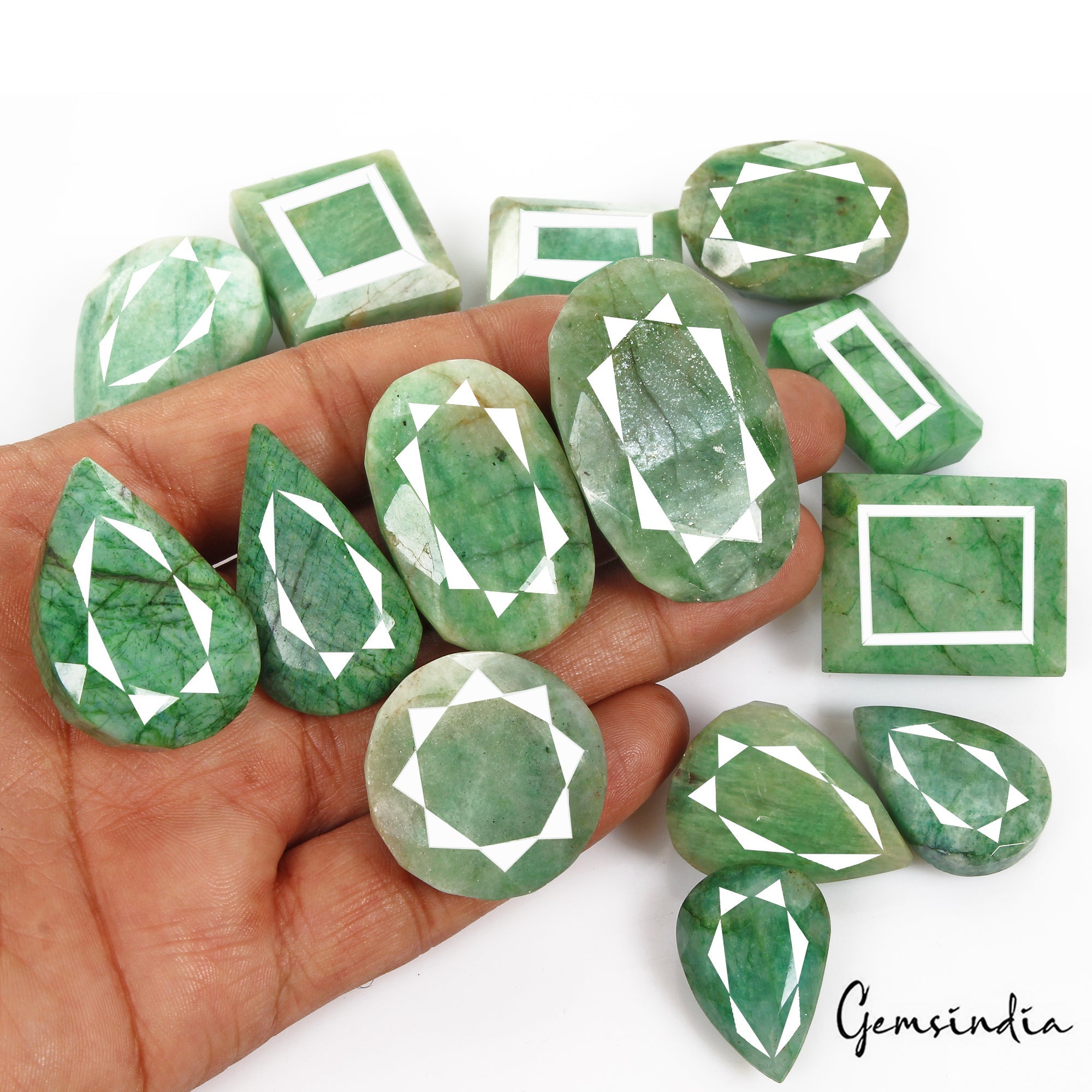 1130 Cts/14 Pcs Natural Green Emerald Mix Cut Loose Wholesale 25mm-44mm Gems Lot