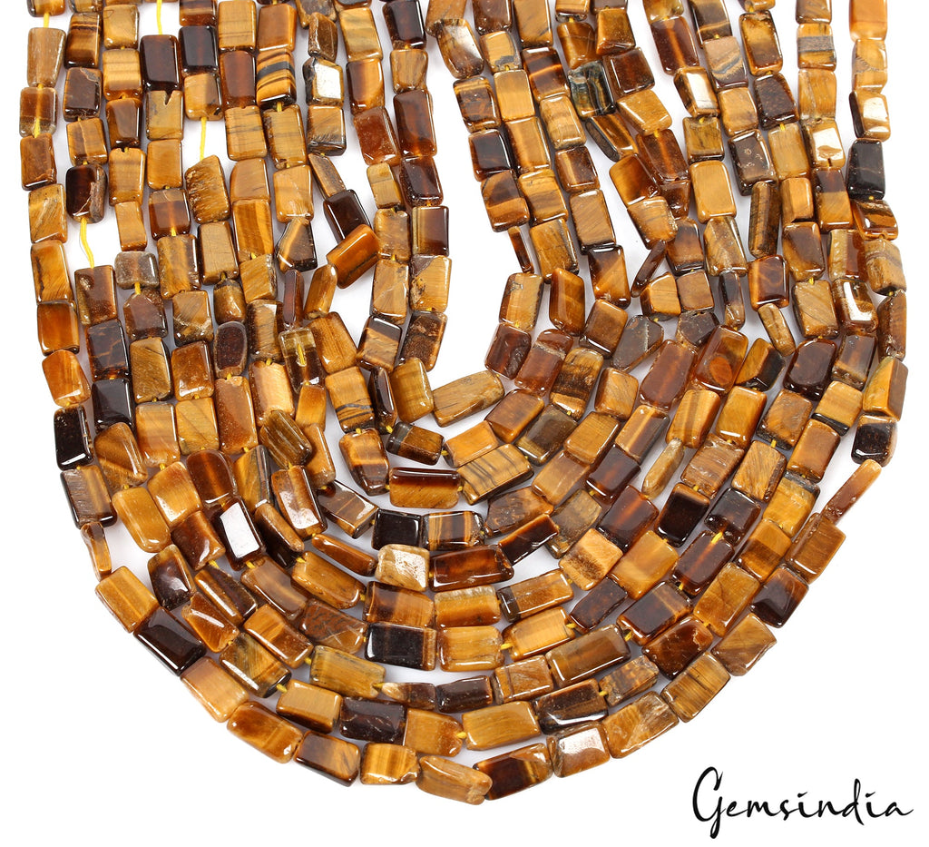 590 Cts/10 Pcs/13"Each Natural Untreated Tiger Eye Rectangle Cut Bead Strands