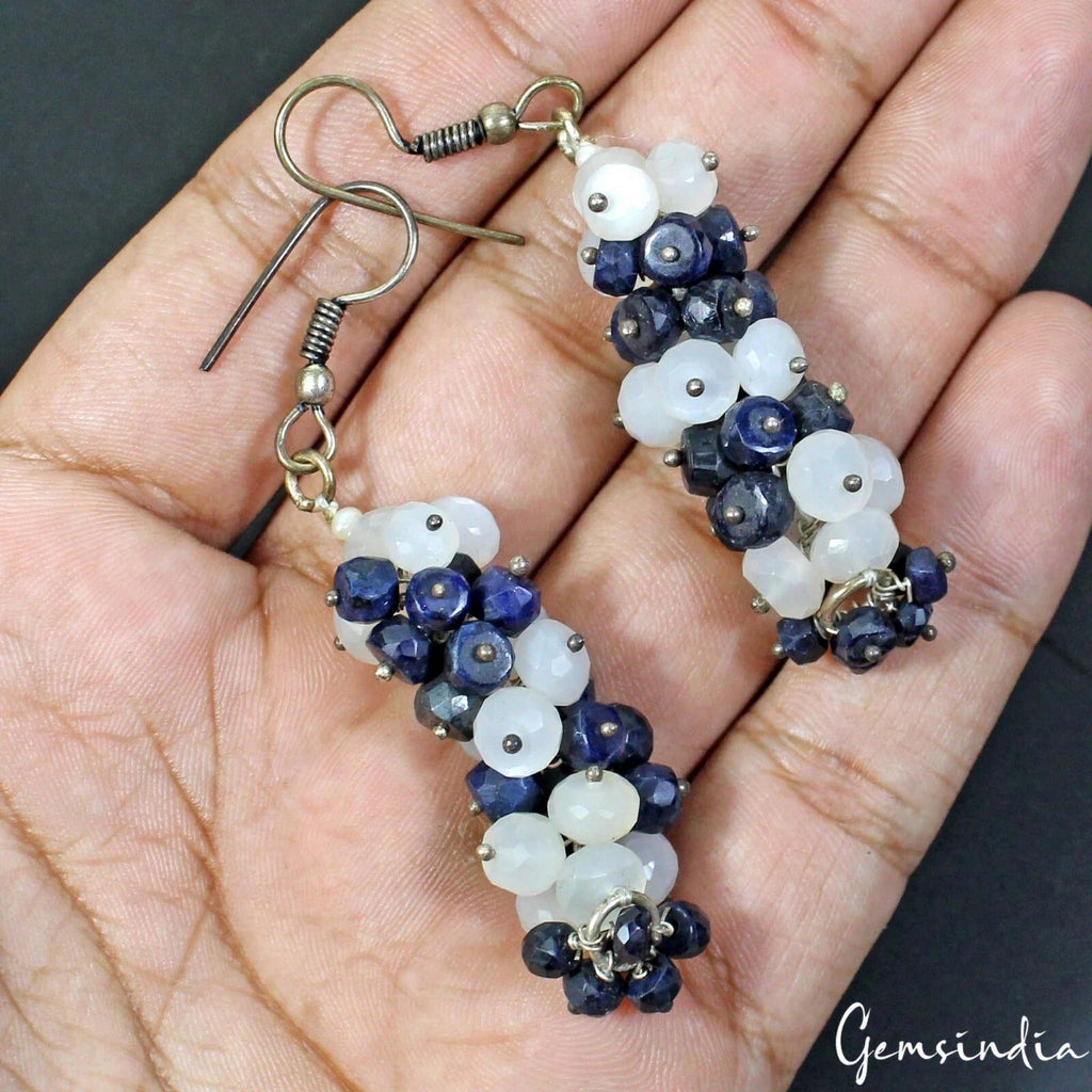 1050Ct Natural Blue Sapphire Moonstone Round Beaded Handmade 5Strand Jewelry Set