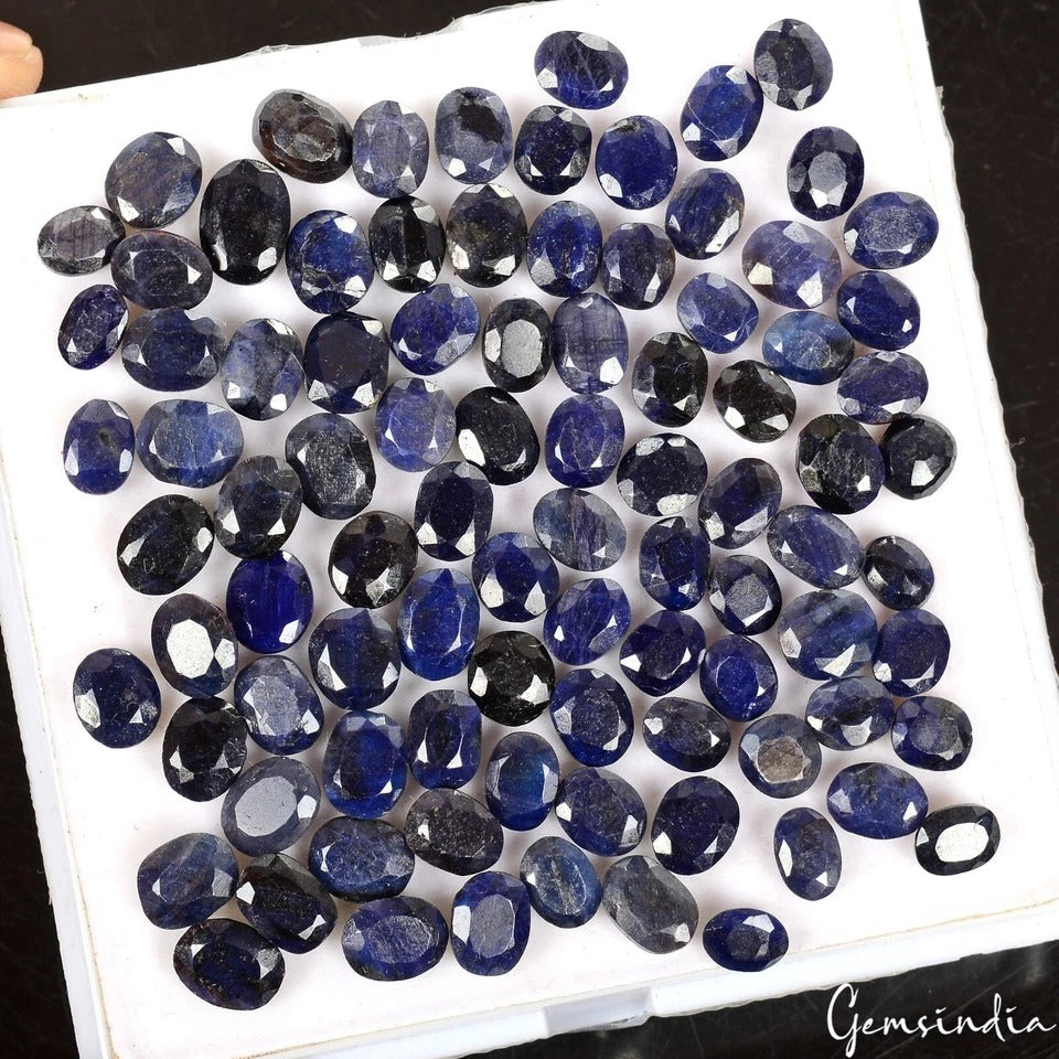 Certified 213 Ct/90 Pcs Natural Blue Sapphire Oval Loose 6-10mm Gems For Jewelry