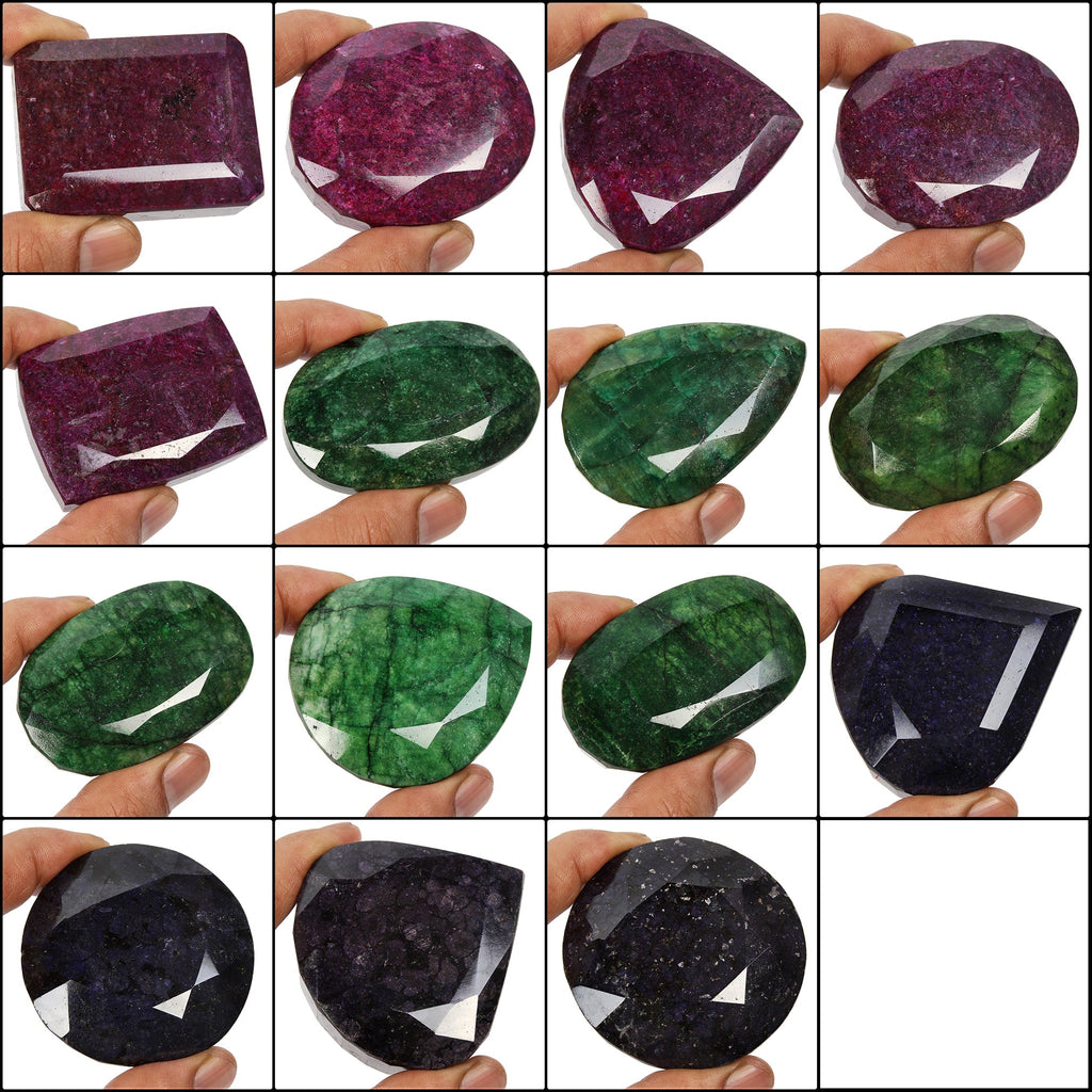 2.5Kilo/15 Pcs Natural Ruby Emerald Sapphire Mix Cut Museum Size Loose Gemstones
