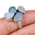 Onyx Drusy Sterling Silver Ring, Untreated, Silver — Size 6.5 US, 45.00 Ct (9.00 g)