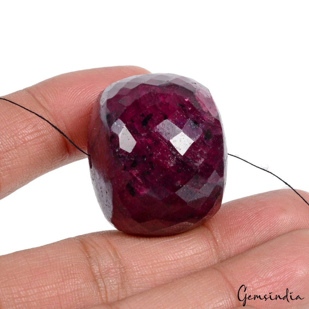 340 Ct Natural African Dark Red Ruby Round Checker Cut Drill Bead Huge Loose Gem
