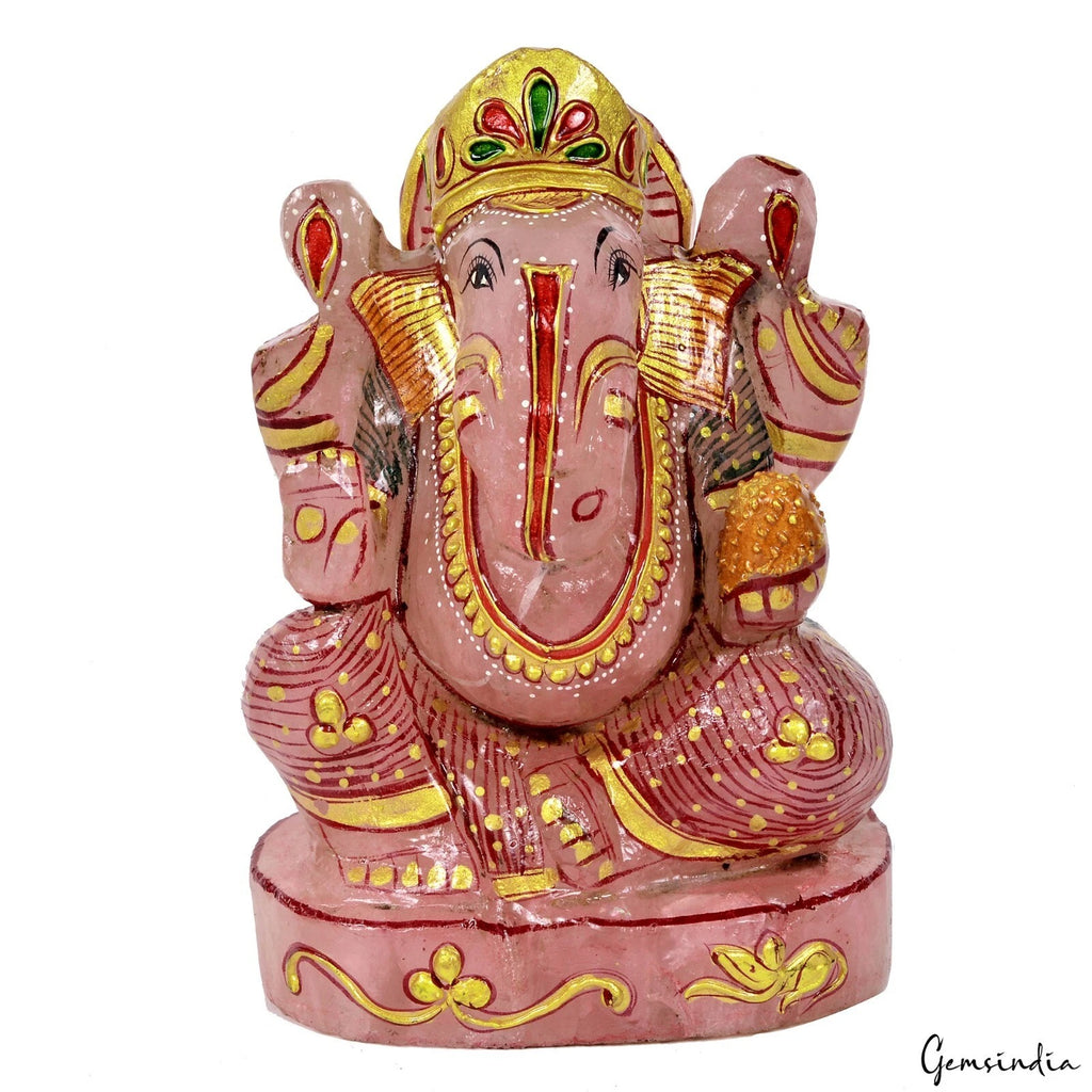 Rose Quartz Ganesha Figurine, Untreated, Pink — 6x4.25x3 inches, 1.5 Kg (7500 Ct)