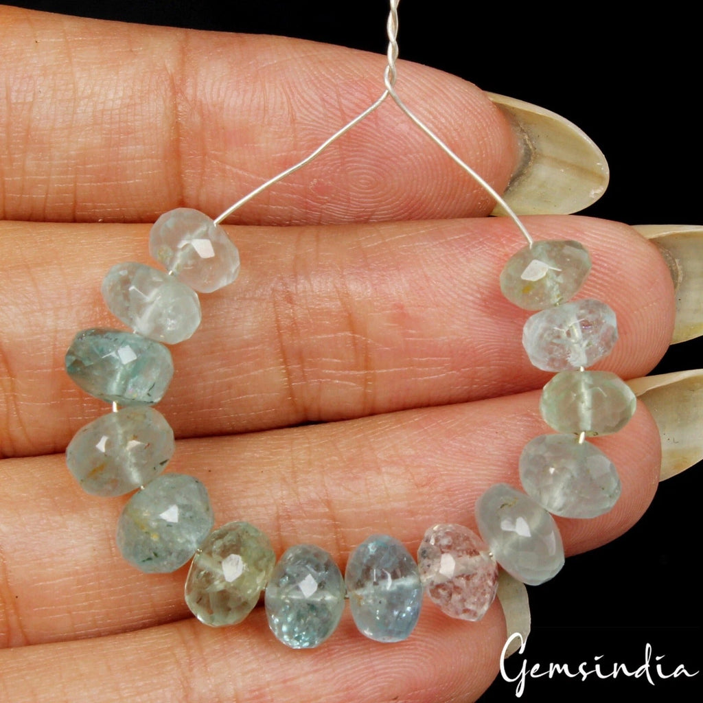 26.50 Ct/14 Pcs Natural Blue Untreated Aquamarine Round Cut Drill Beads Gems Lot