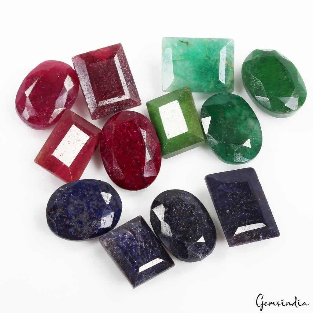 Certified 226.80 Ct Natural Multi Color Emerald Ruby Sapphire Mix Cut Loose Gems