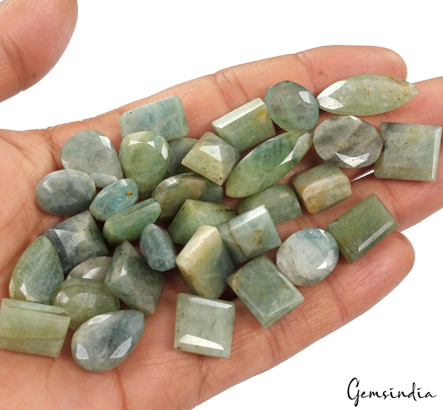 380 Cts/32Pcs Natural Untreated Green Blue Aquamarine Beryl Mixed Cut Loose Gems