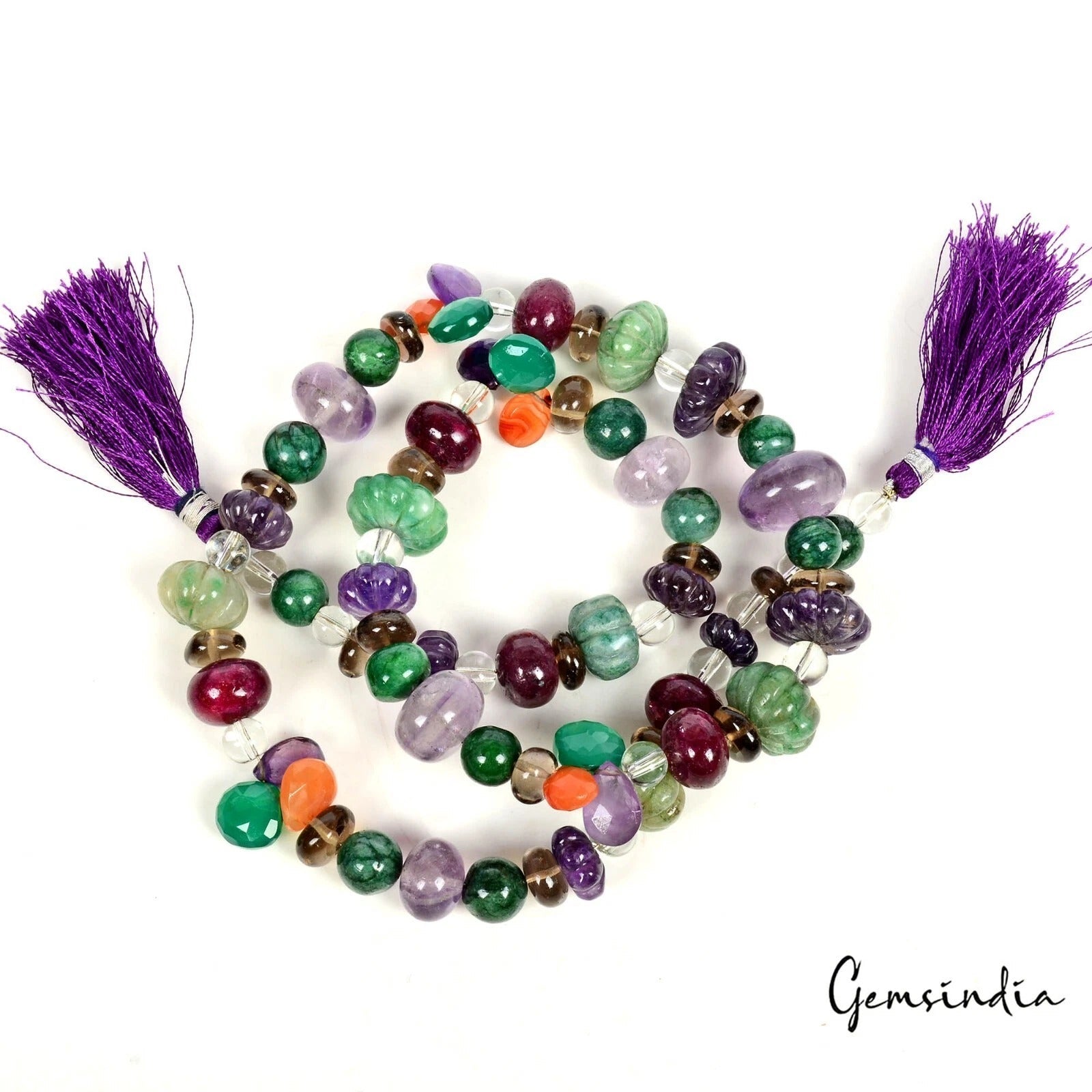 630 Ct/85 Pcs Natural Multi-Color/Multi Gems Mix Cut Drill Bead Strand 23" Long