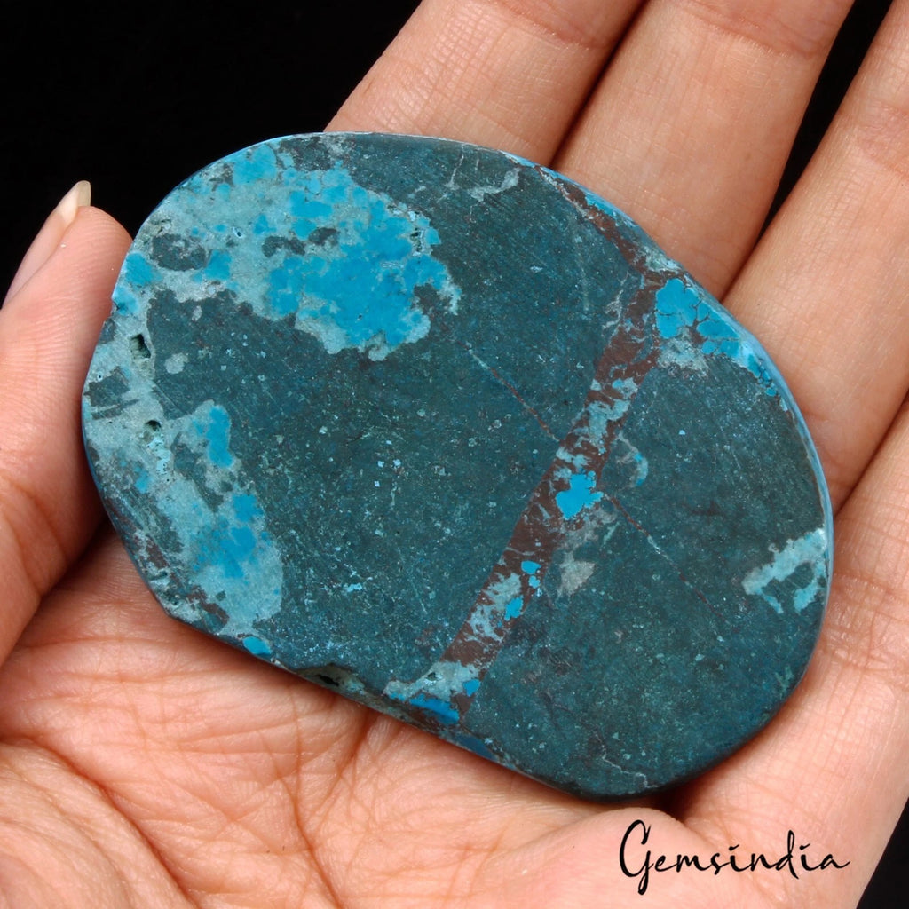 Turquoise Cabochon, Color Enhanced, Blue — 58 x 41 x 6 mm, 137.40 Ct
