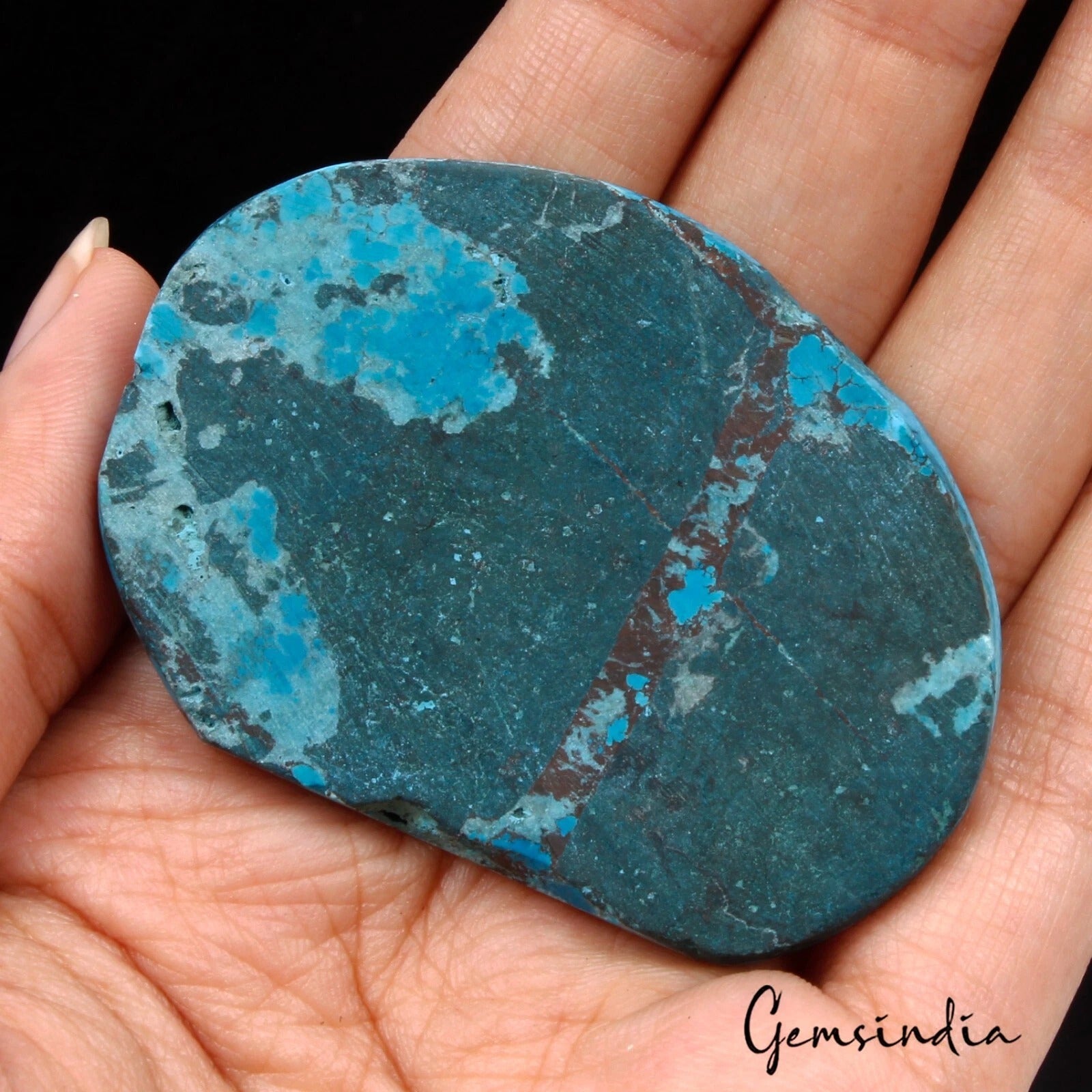 Turquoise Cabochon, Color Enhanced, Blue — 58 x 41 x 6 mm, 137.40 Ct