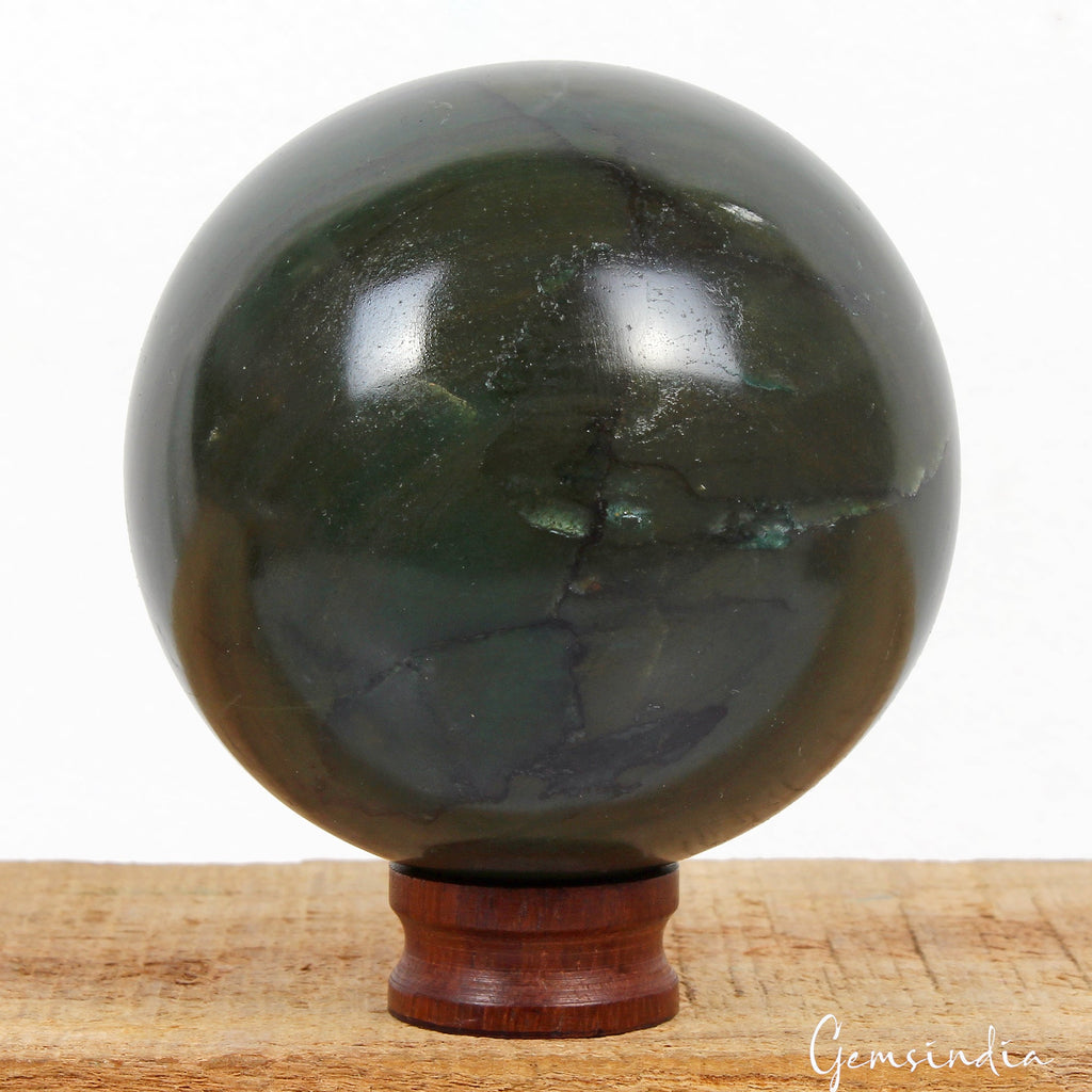 600 Gram Natural Green Jasper 3 in Sphere Crystal Ball Reiki Healing Gem w/Stand