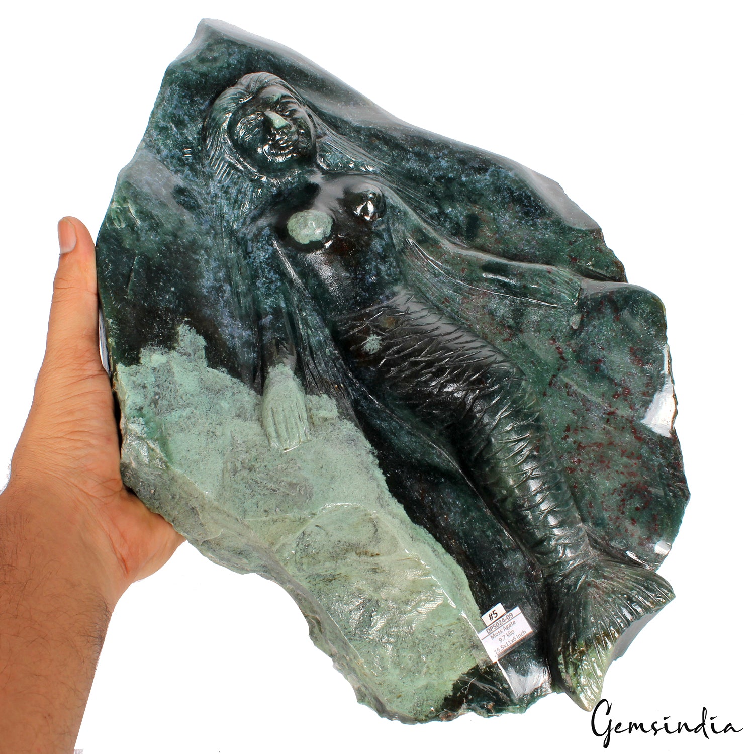 Moss Agate Carving — 15.5 inch, 9.7 Kg, India