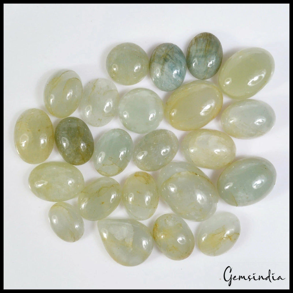 Certified 265 Cts/23 Pcs Natural Untreated Green Aquamarine Mixed Cab Loose Gem
