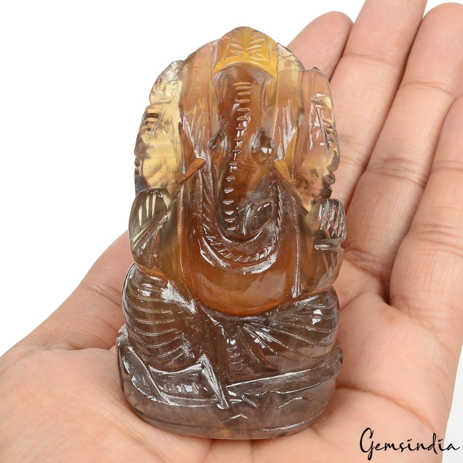 Fluorite Ganesha -Handmade Statue Good Luck Figure - Natural Gemstone Carving