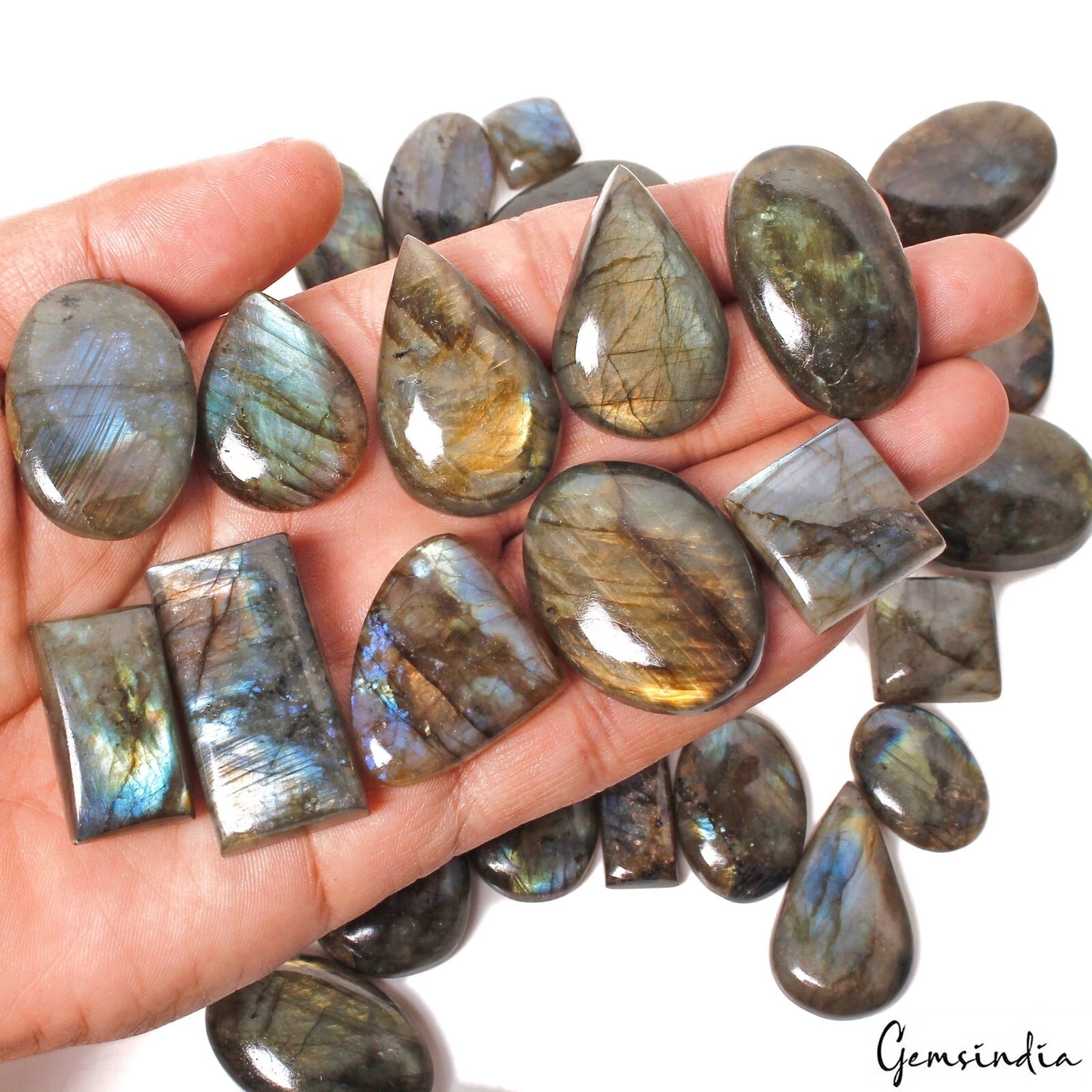 Natural Labradorite Mix Size Multi Fire Loose Gemstone Cabochon Lot 1680 Ct 36Pc