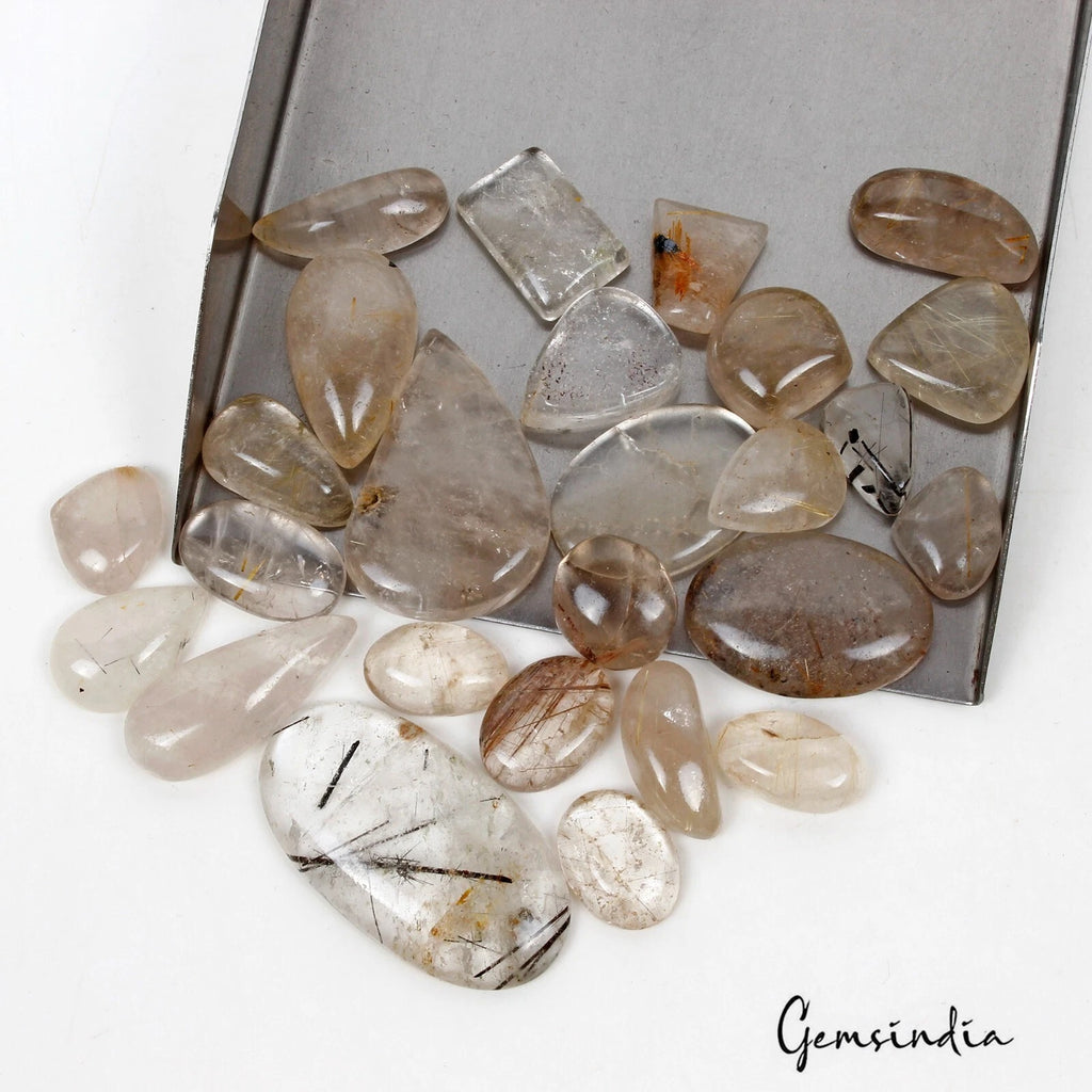 Rutile Quartz Lot, Cabochon, Untreated — 26 Pieces, 15mm to 33mm, 340 Ct, Madagascar