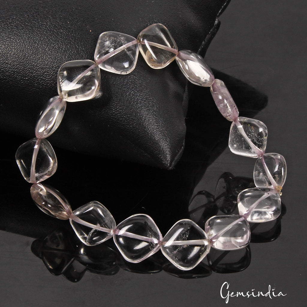 71.60 Ct Natural Untreated White Quartz Cushion Center Drilled Handmade Bracelet