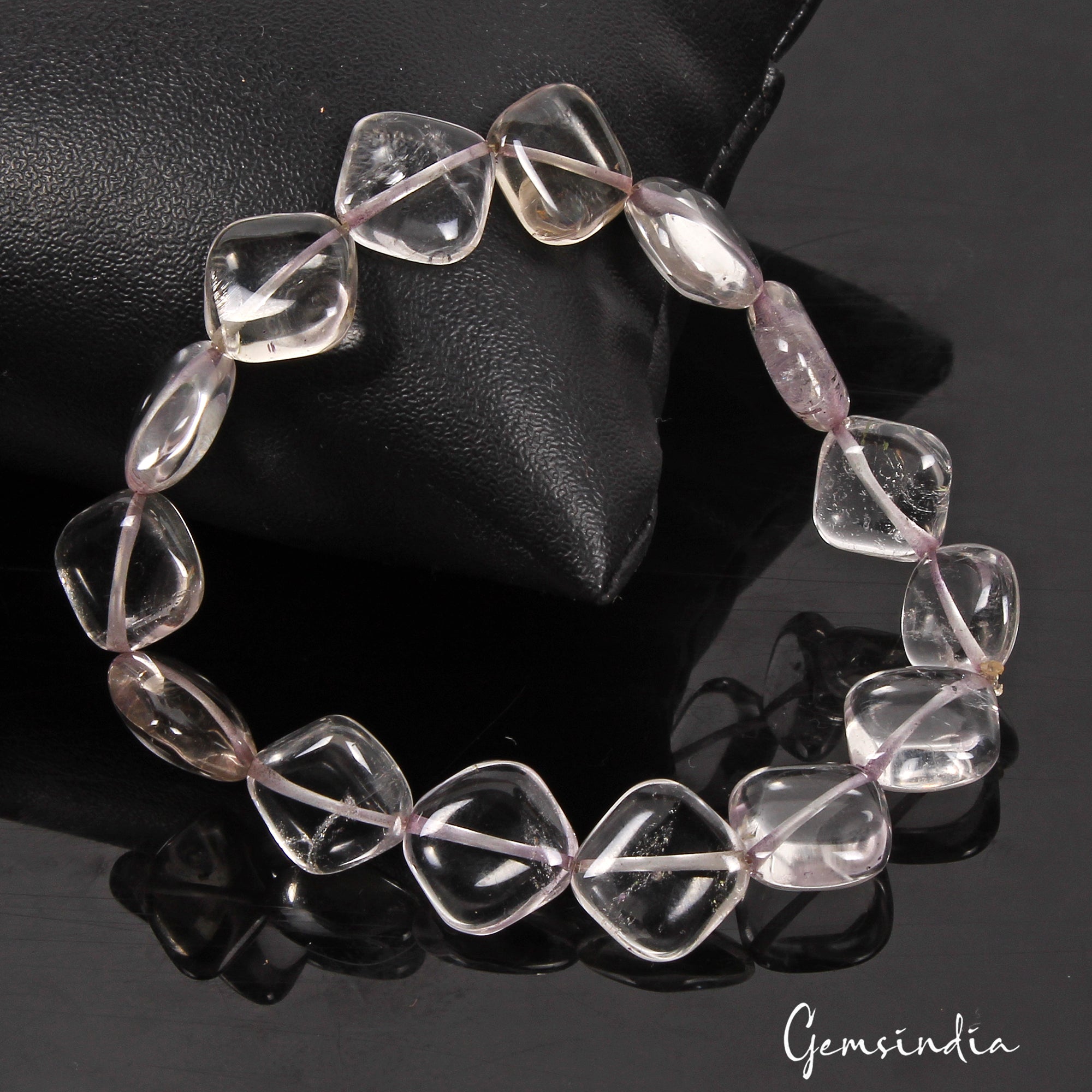 71.60 Ct Natural Untreated White Quartz Cushion Center Drilled Handmade Bracelet