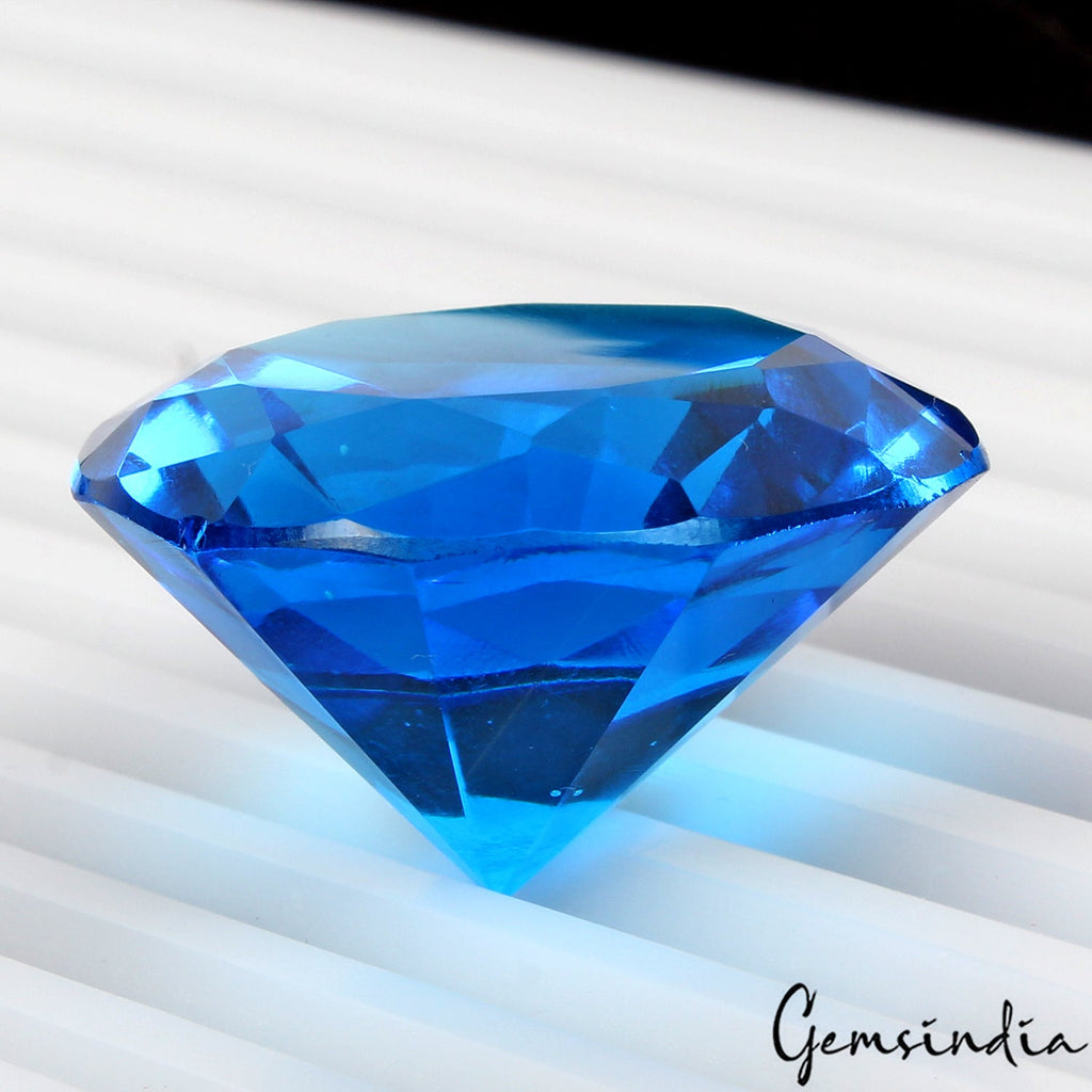 74.60 Cts Hydro Blue Sapphire Round Diamond Cut Loose Jewelry Gemstone~78x62mm