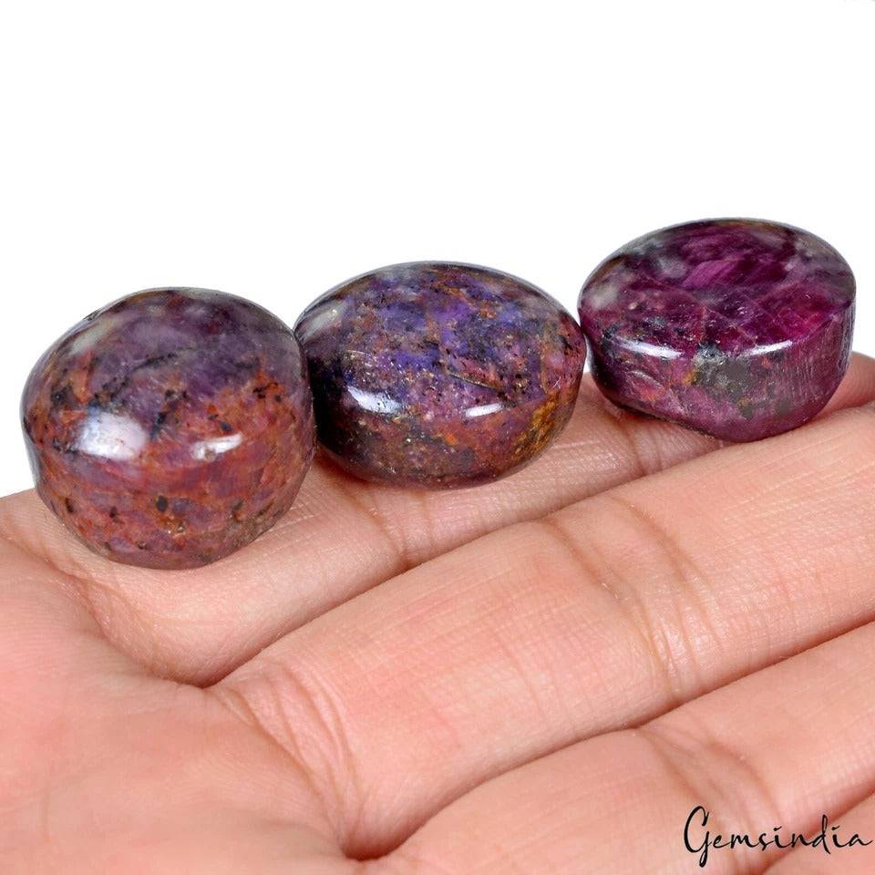 Ruby Lot, Cabochon, Untreated — 3 Pieces, 19mm to 21mm, 200 Ct, Madagascar