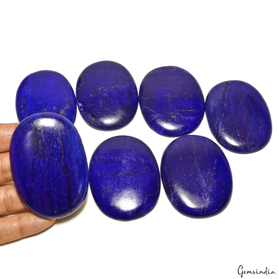 1900 Ct/7Pcs Natural Blue Gold Pyrite Lapis Lazuli Oval Cab Loose Wholesale Gems