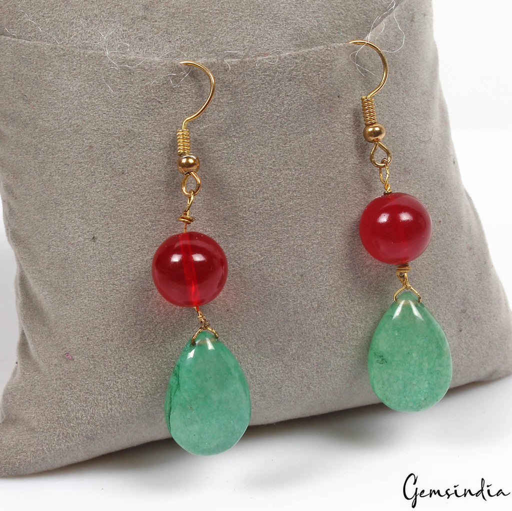 41.80 CtsNatural Green Red Onyx Gems Handmade Pair of Earring 2" Christmas Sale