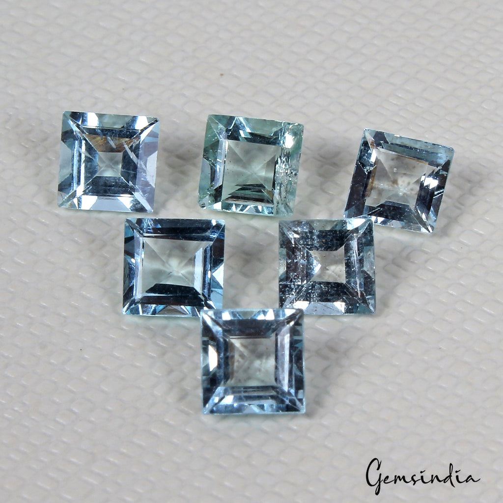 Natural Untreated Blue Aquamarine Square Cut Calibrated Certifed Gem Lot 3.00 Ct
