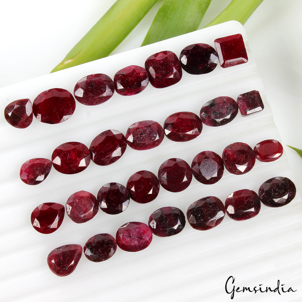 Ruby Lot, Loose Gemstone, Oval, Pear & Octagon Cut, Color Enhanced — 29 Pieces, 8mm to 14mm, 200 Ct, Madagascar