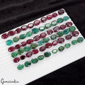 60 Pcs Natural Red Ruby Green Emerald Oval Cut 11-15mm Loose Ring Size Gemstones