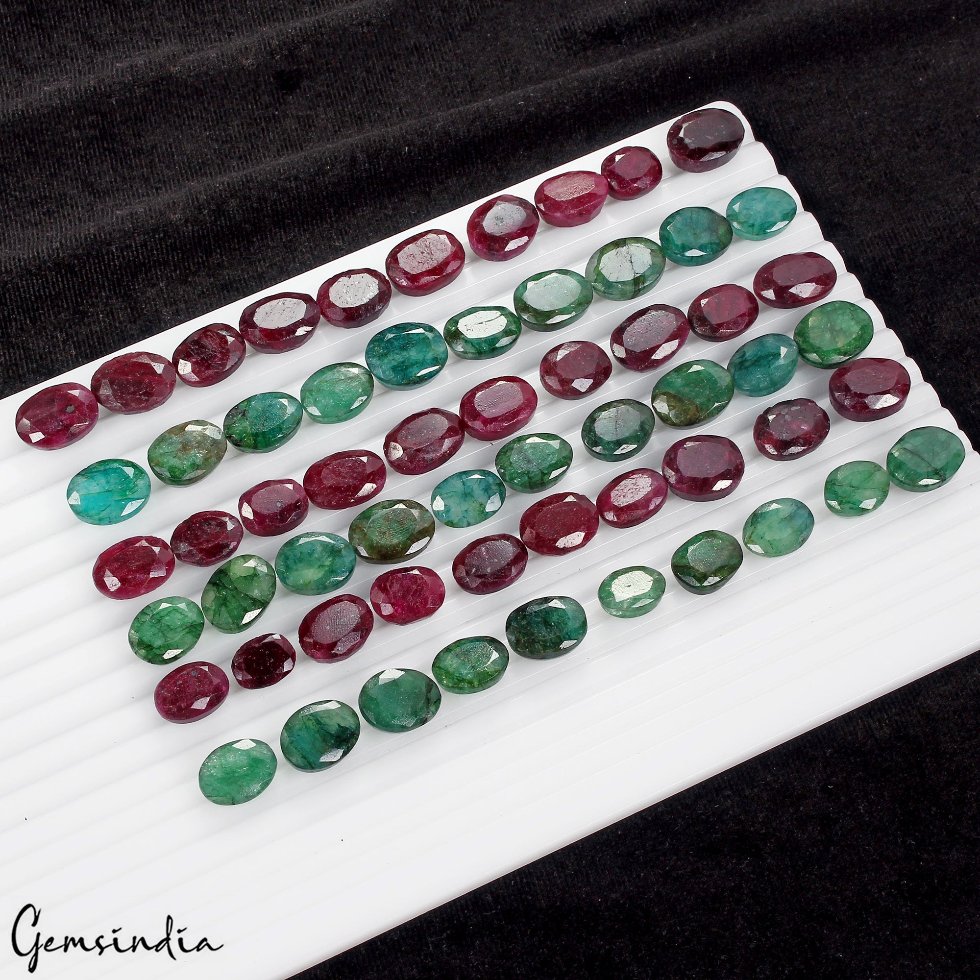 60 Pcs Natural Red Ruby Green Emerald Oval Cut 11-15mm Loose Ring Size Gemstones