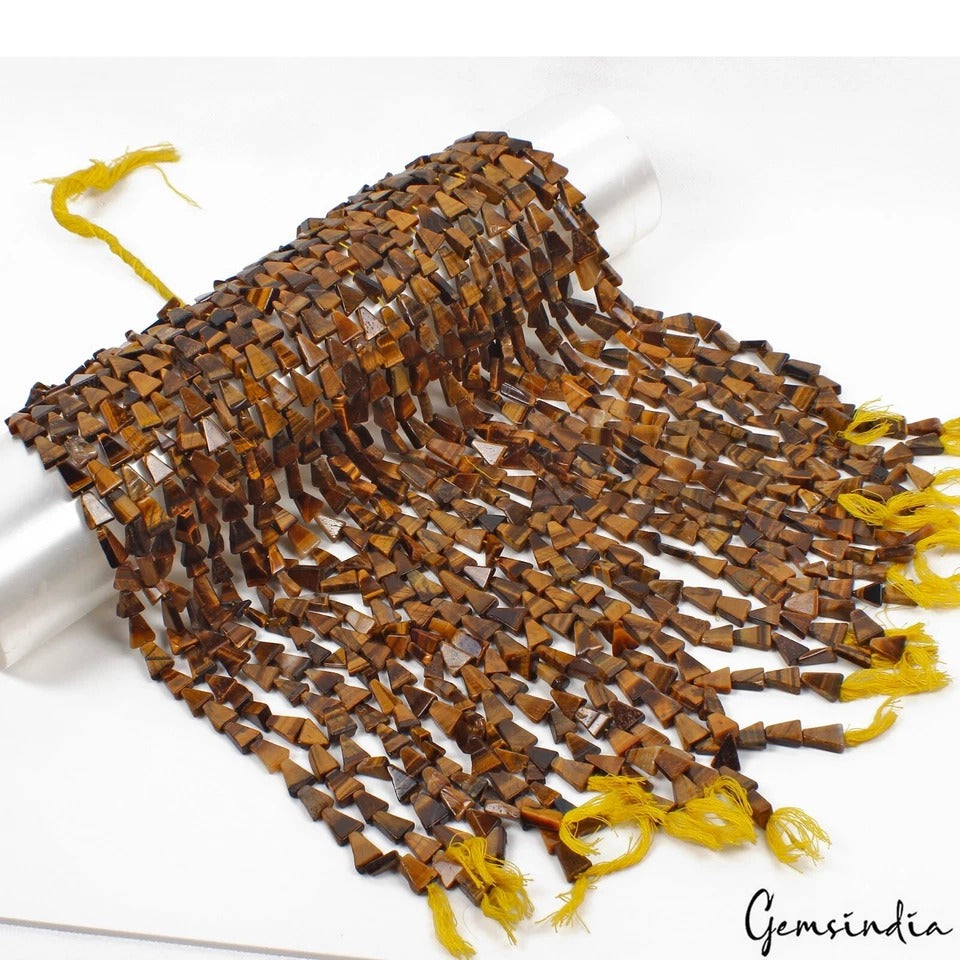 2500 Cts/31 Pcs/13"Each Natural Untreated Tiger Eye Triangle Shape Bead Strands