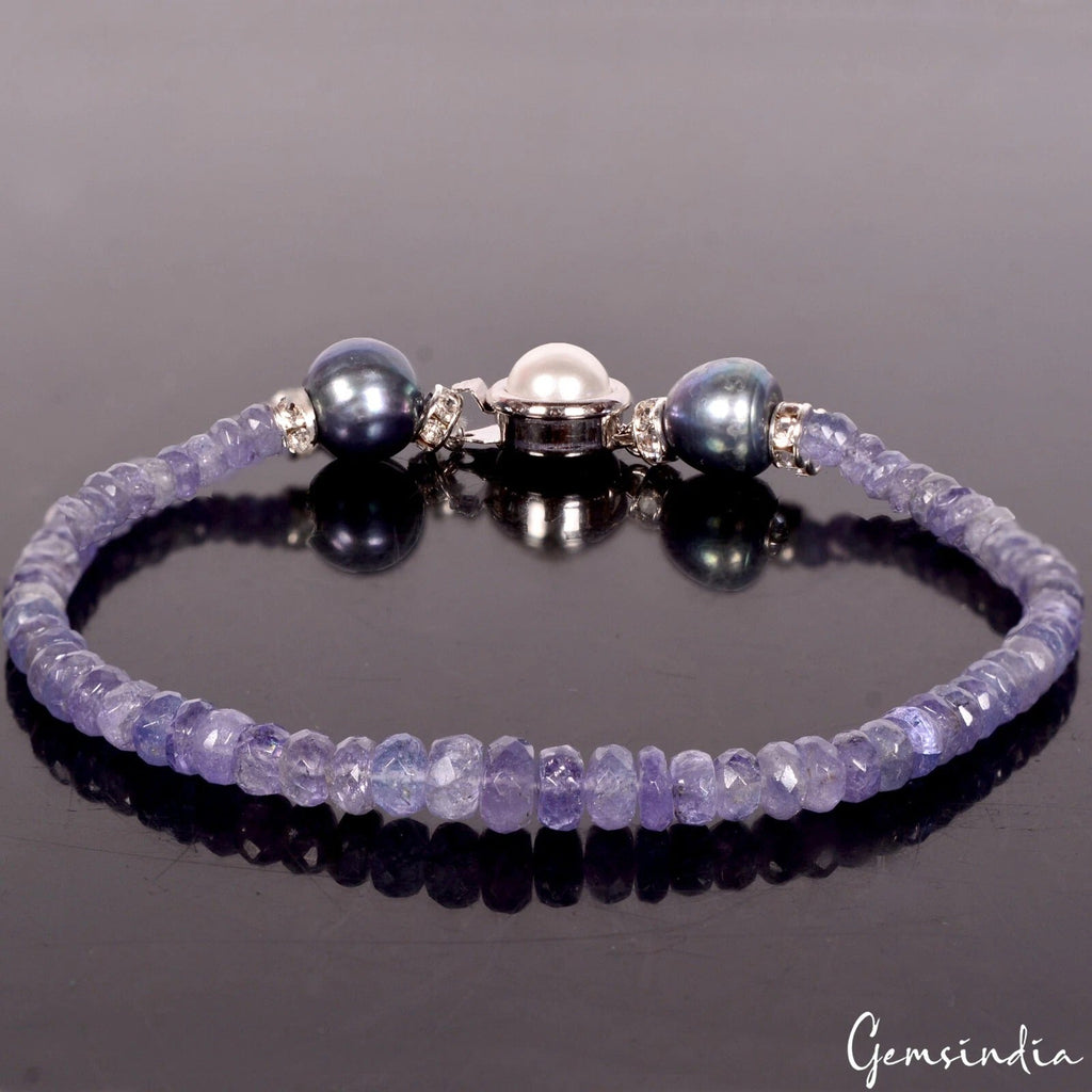 54.85Ct Natural Untreated Blue Tanzanite Pearl Round Beaded Handmade Bracelet 8