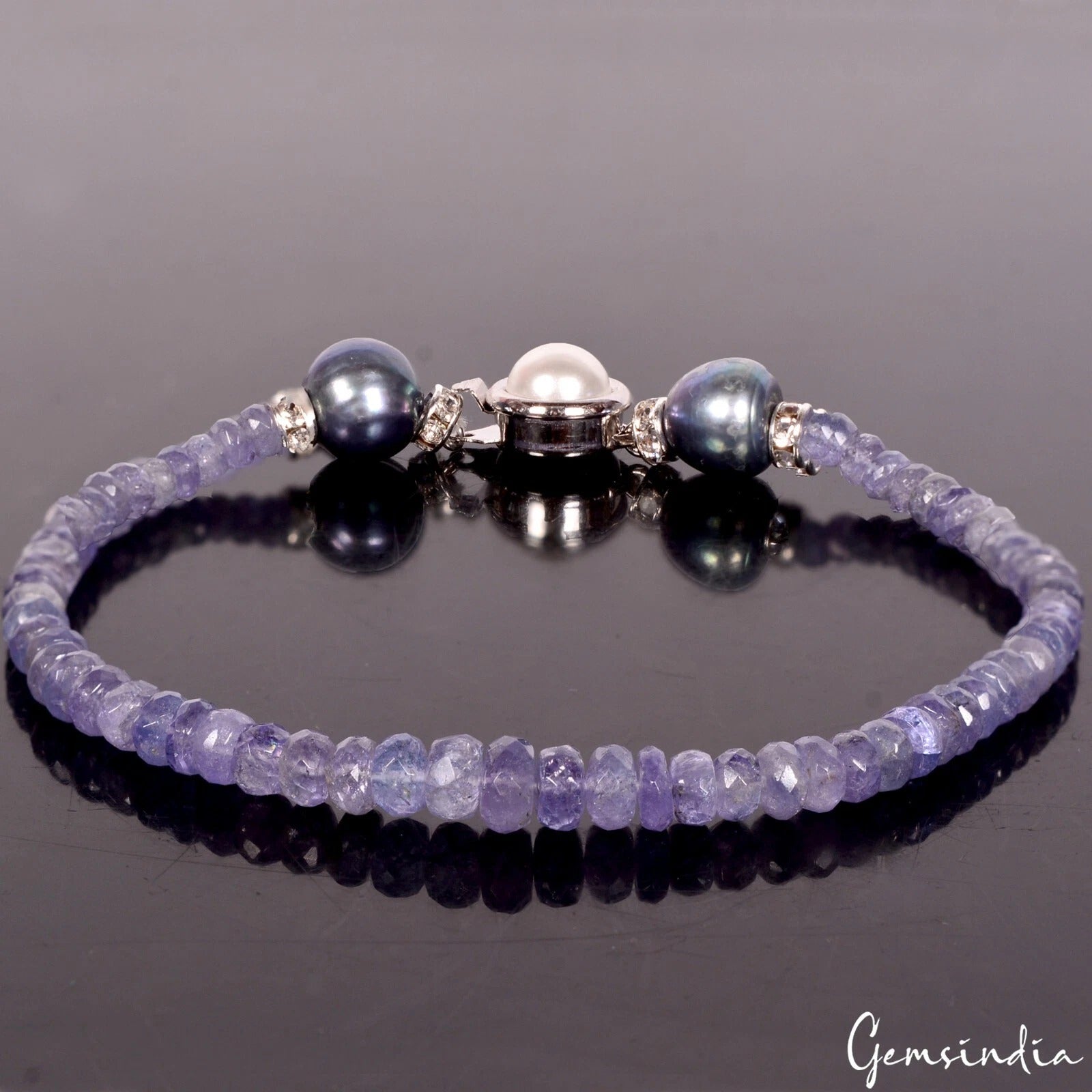 54.85Ct Natural Untreated Blue Tanzanite Pearl Round Beaded Handmade Bracelet 8