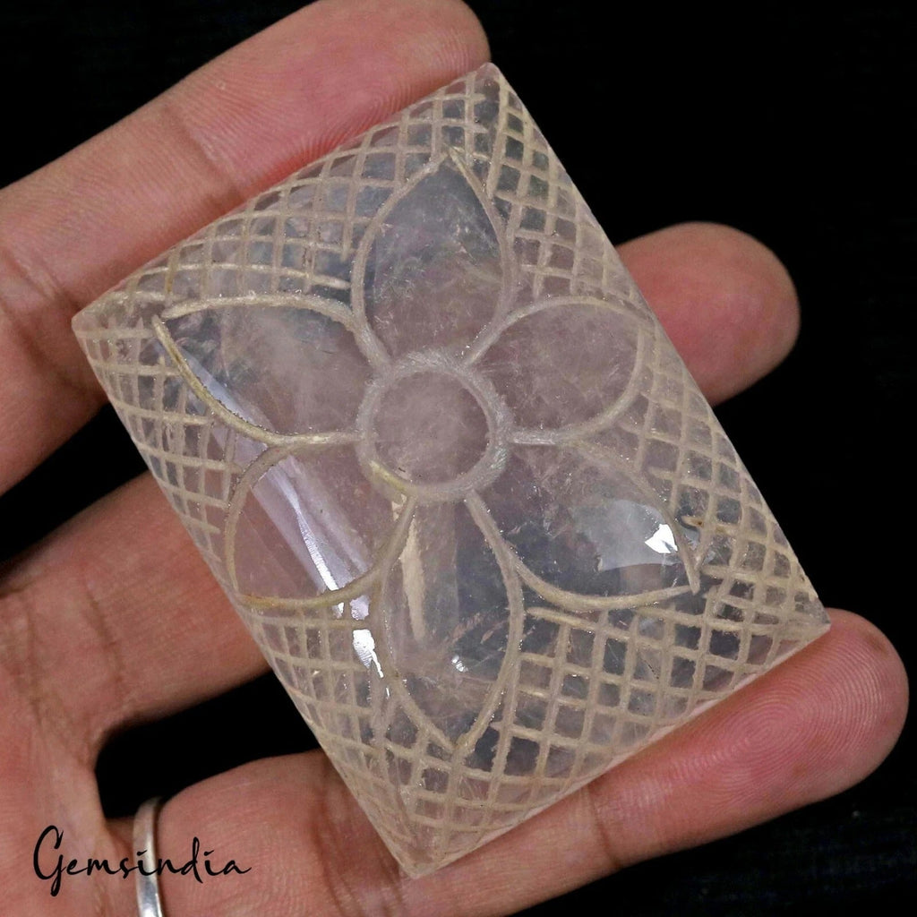 450 Cts Natural Pink Rose Quartz Floral Carving Hand Carved Huge Size Gemstone