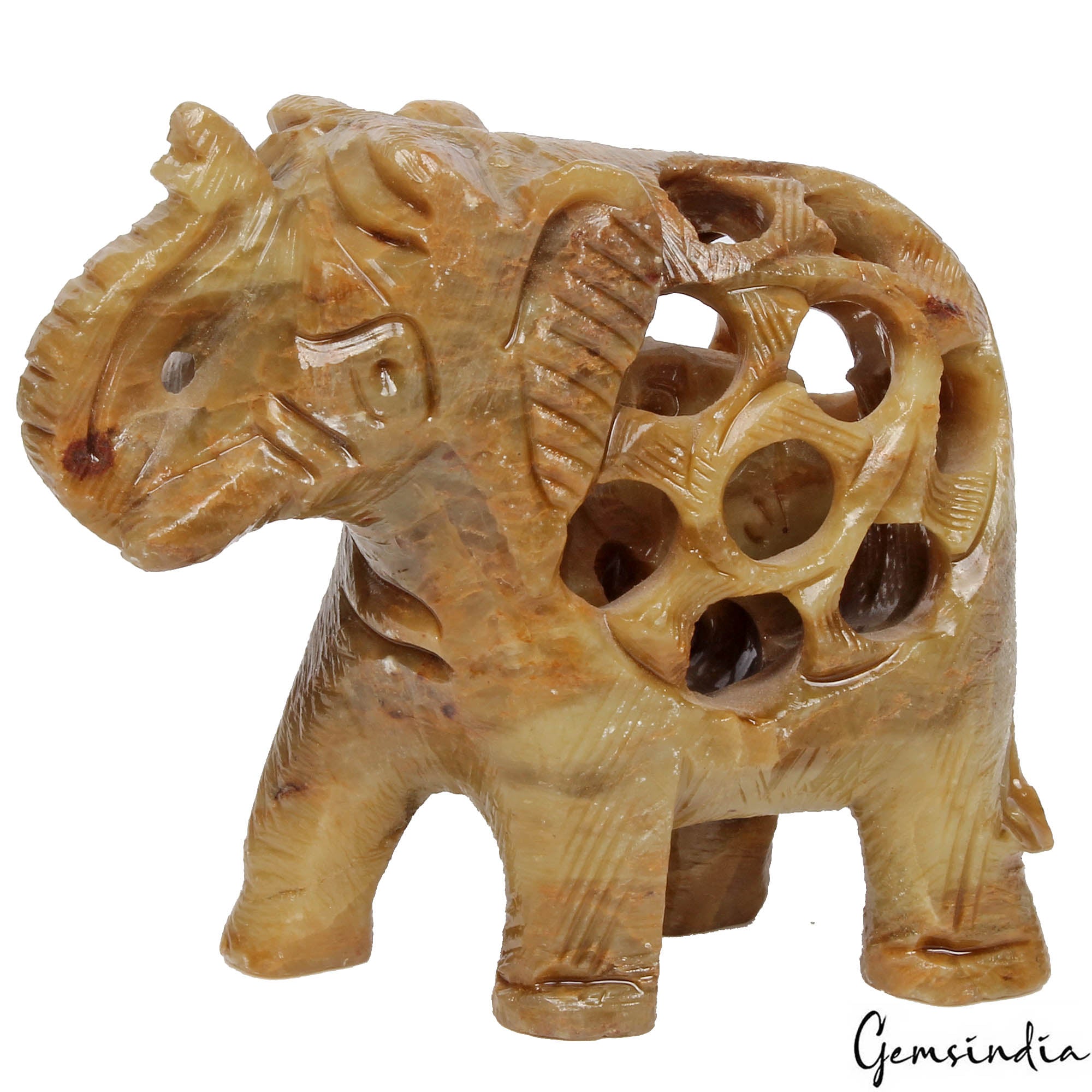 785 Ct Soapstone Carved Elephant -Baby Inside Mother's Tummy Sculpture/Home Deco