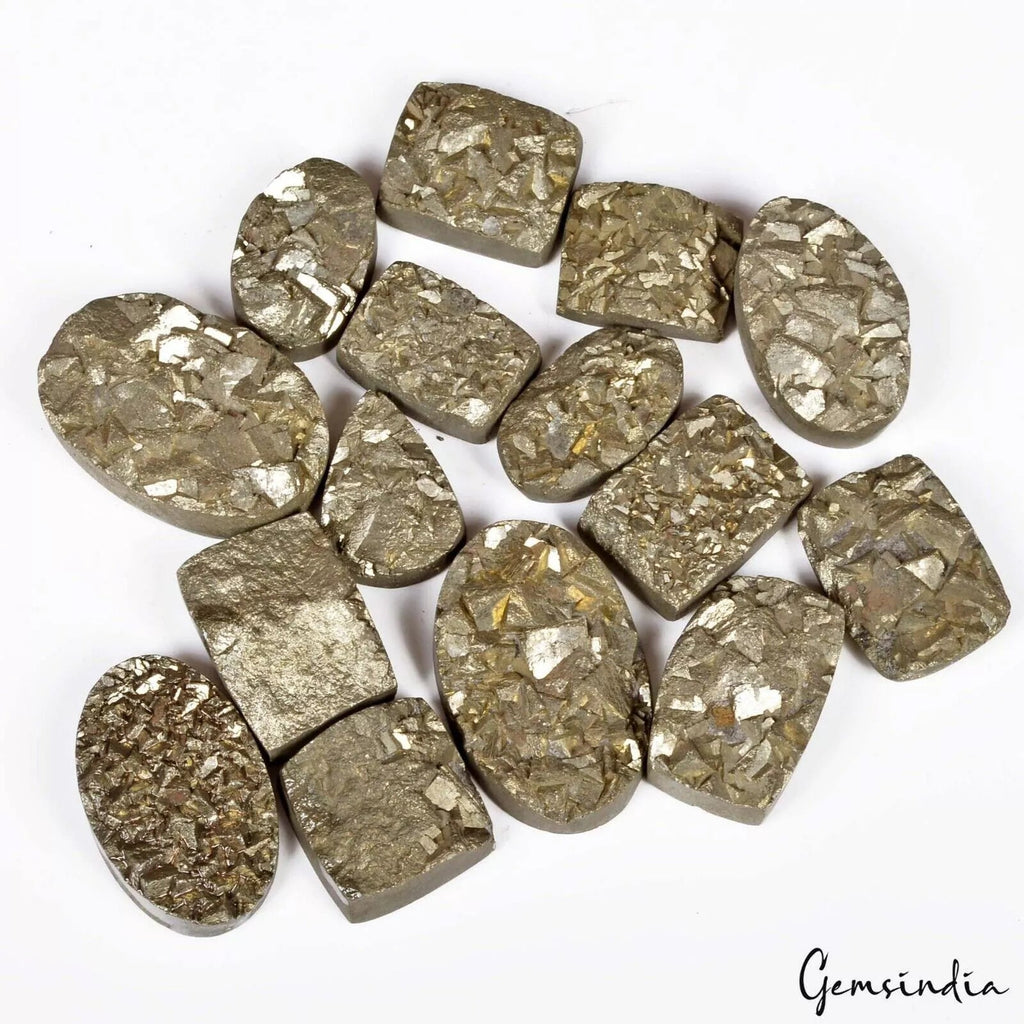 700 Ct Natural Pyrite Druzy Untreated Mix Shape 17mm-30mm Peru Gemstones ~ 15 Pc