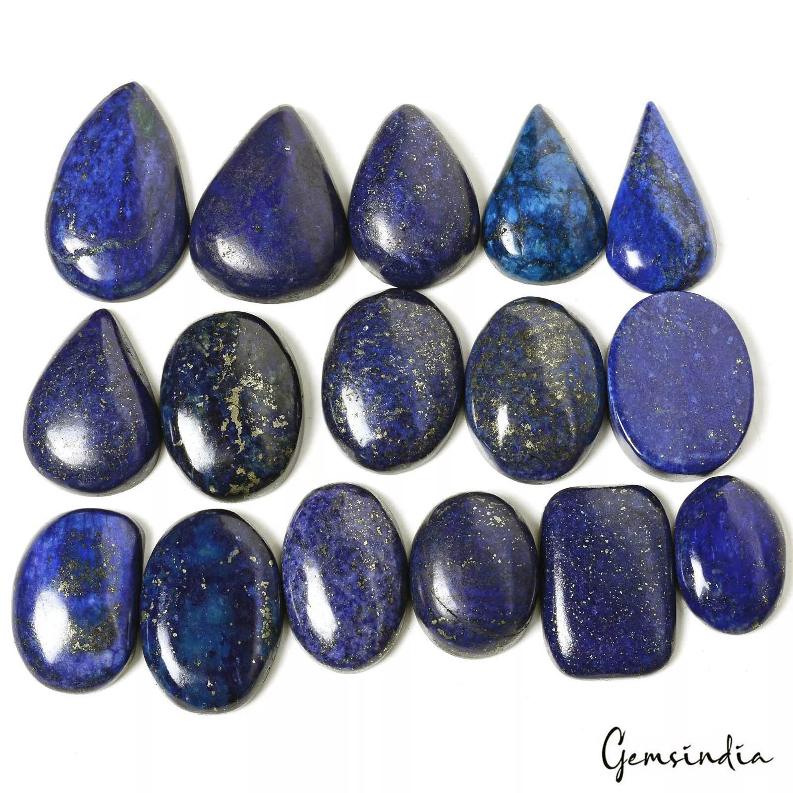 480Ct/16Pcs Natural Blue Gold Pyrite Lapis Lazuli Mix Cab Loose Gems For Jewelry