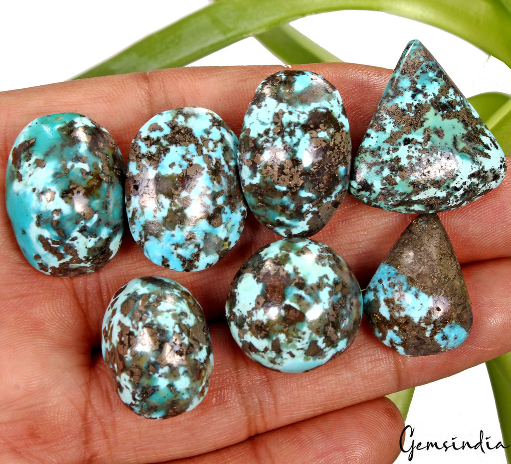 7 Persian Turquoise Neyshabur Cabochon Lot, Not Stabilized, %100 Natural 20-26mm